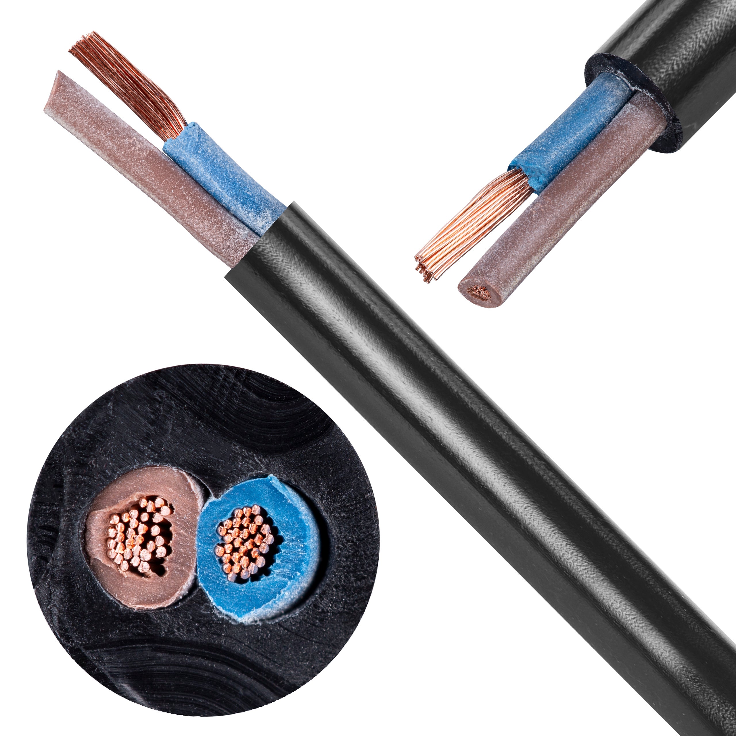 Kabel przemysłowy poliuretanowy PUR / H05BQ-F 2x1mm2 czarny 300/500V zewnętrzny olejoodporny linka Elektrokabel 10m