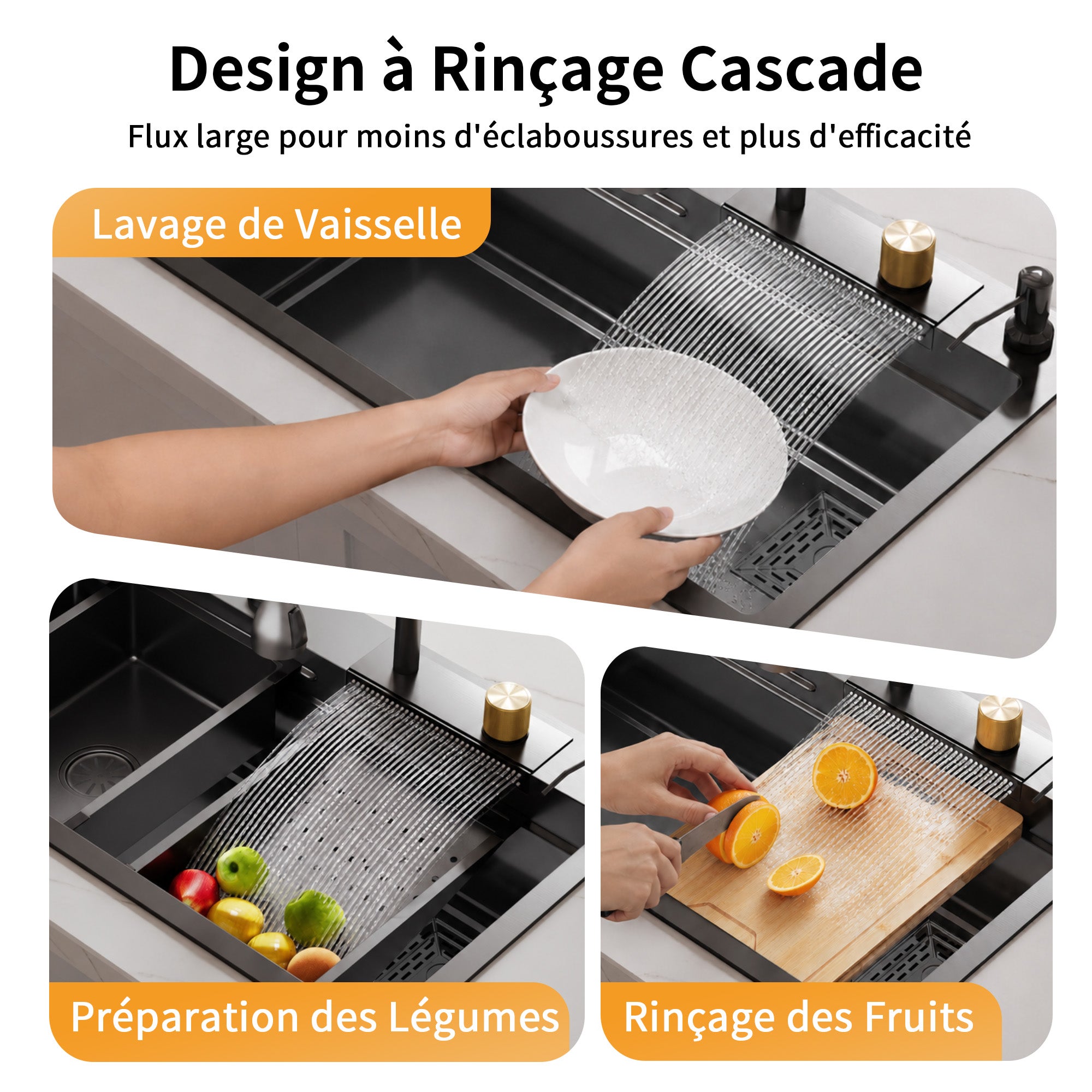Évier de Cuisine Multifonction Cascade en Acier Inoxydable 304 - 75 x 46 cm - Marque DeerValley - 6