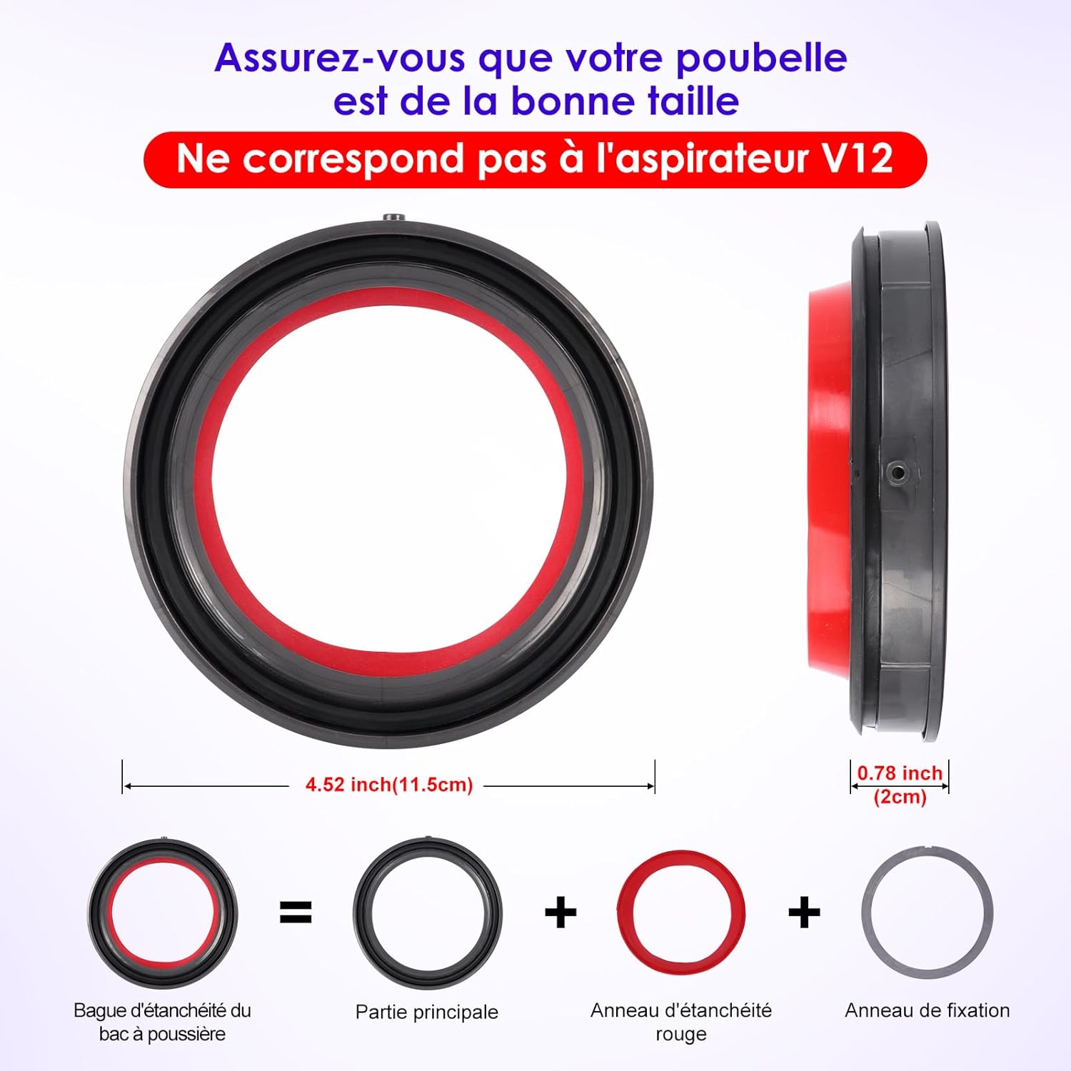 Joint d'étanchéité pour Dyson V10 SV12, Anneau d'étanchéité fixe du bac à poussière pour aspirateur V10, Pièces Détachées - 2