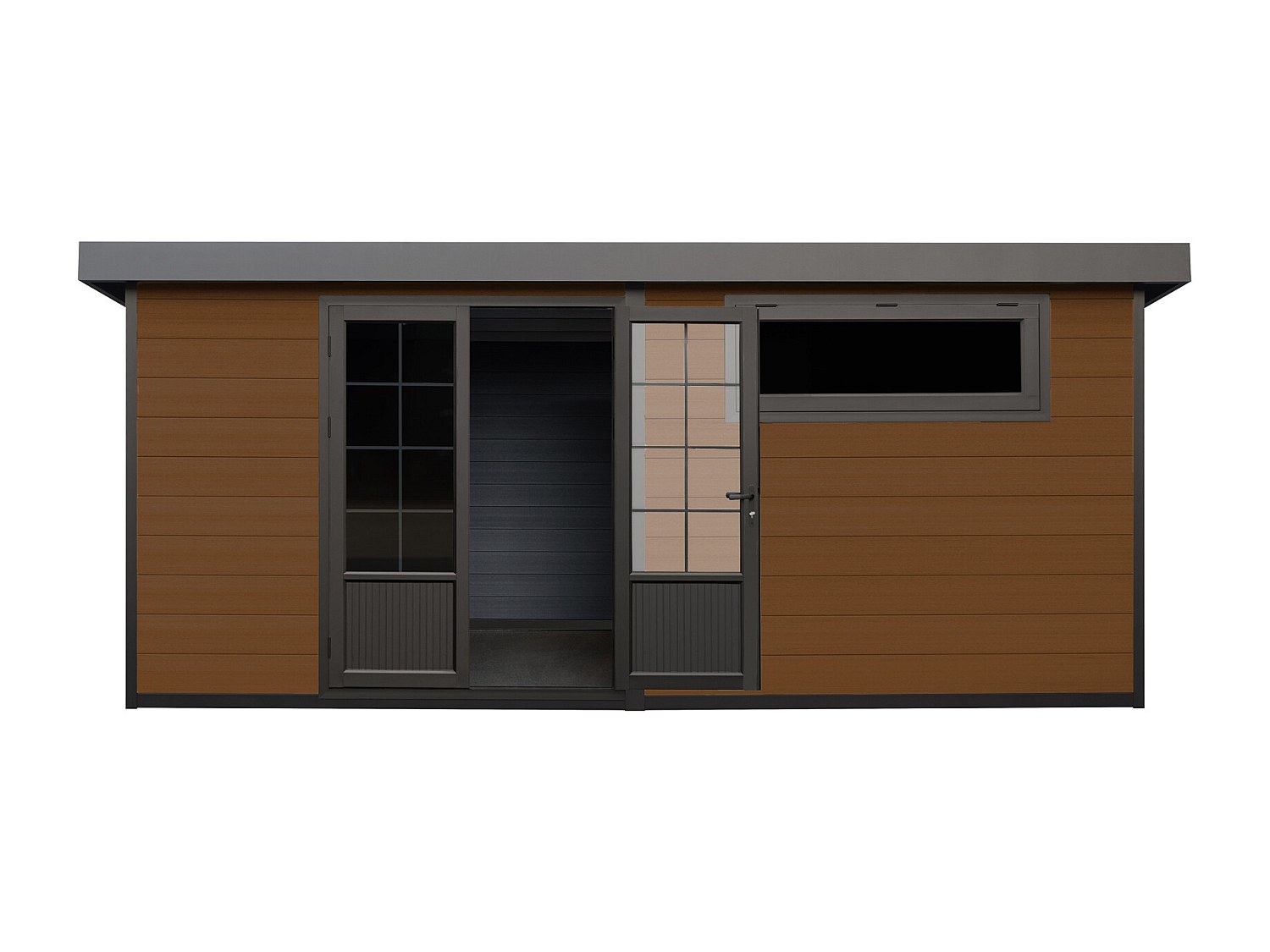 Abri de jardin en bois composite 28 mm - parois réversibles - gris anthracite ou naturel foncé - 17,25 m² - HAZELTON - 5