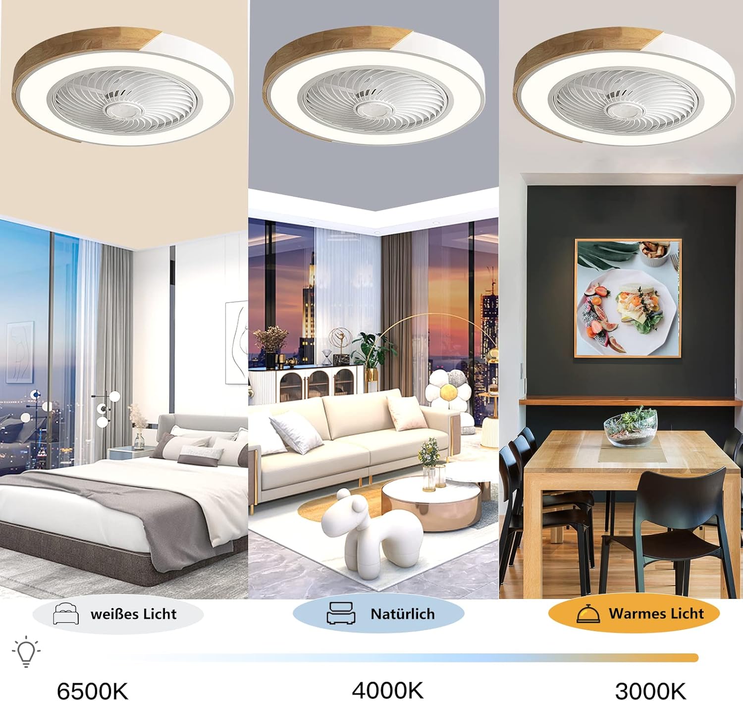 Suspension LED invisible et silencieuse avec ventilateur et télécommande - Blanc - 3