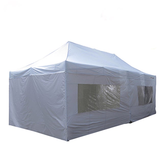 FRANCE BARNUMS - Tente Pliante 4 x 8m | Tonnelle 32m² | Abri, Jardin, Terrasse| Aluminium 45mm | Blanc | Murs amovibles avec Fenêtres
