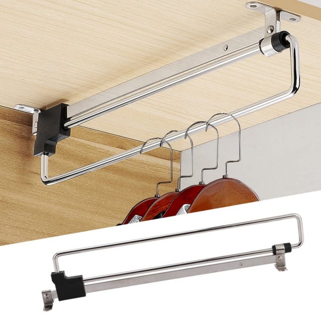 ZAEWRY Perchero telescópico de montaje superior, perchero telescópico para pantalones que ahorra espacio, percha extensible, color plata.