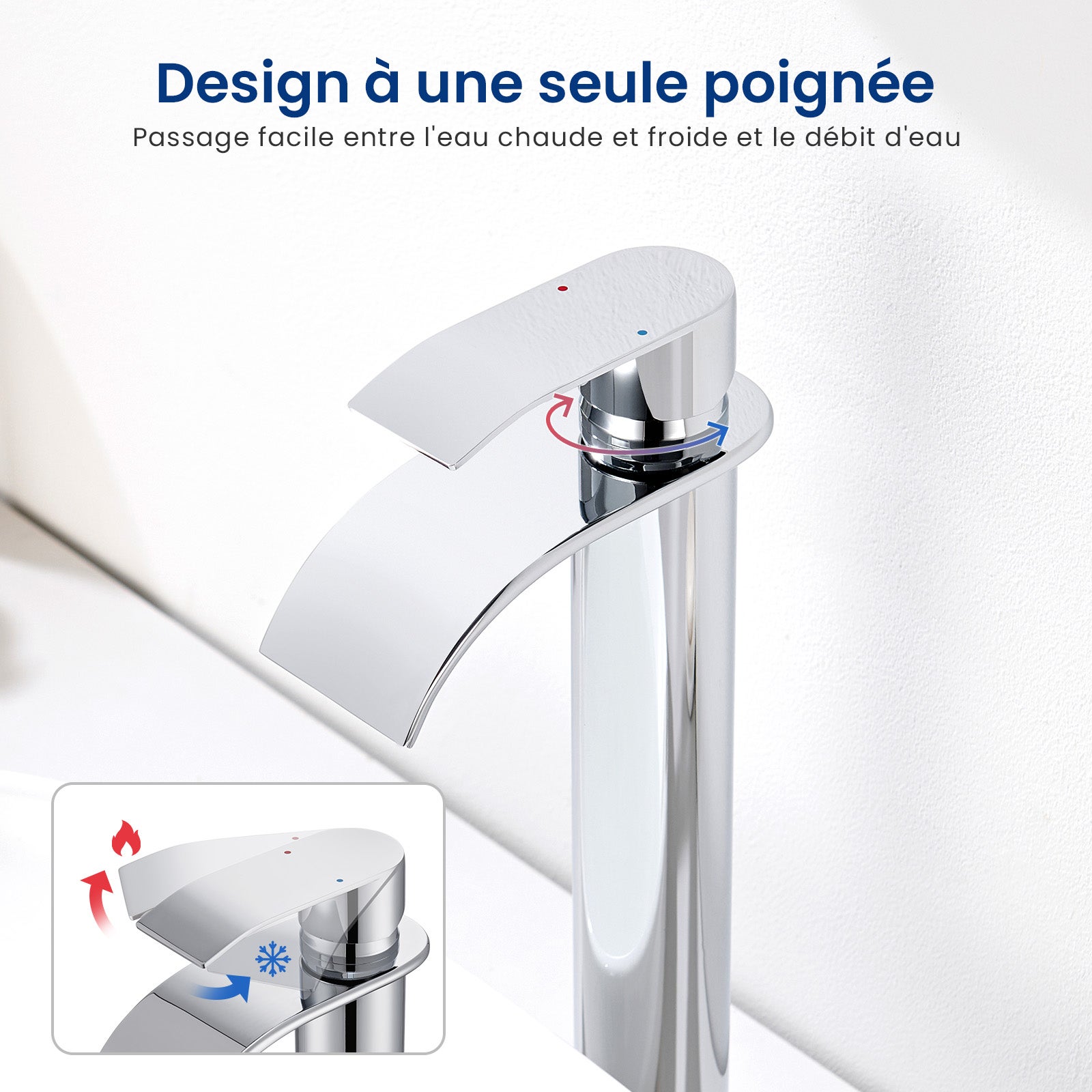 2PCS Mitigeur de lavabo en cascade Robinet de salle de bains chrome Robinet de lavabo en acier inoxydable Robinet de lavabo et vasque haut - 3