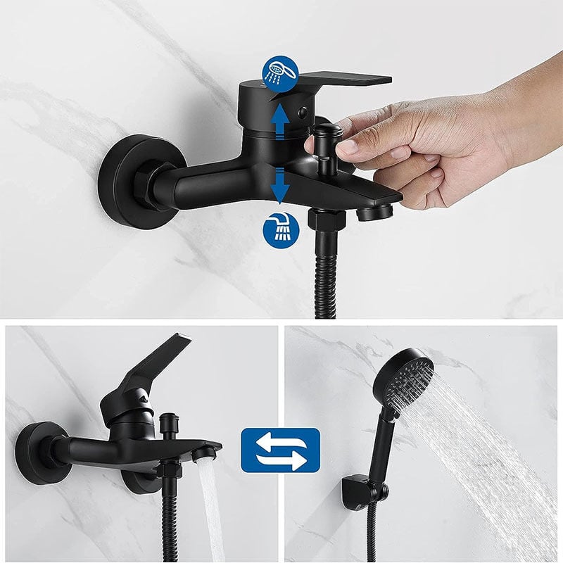 Ensemble de douche pour baignoire classique avec pommeau de douche à 3 fonctions, robinet de baignoire noir, système de douche , noir - 4