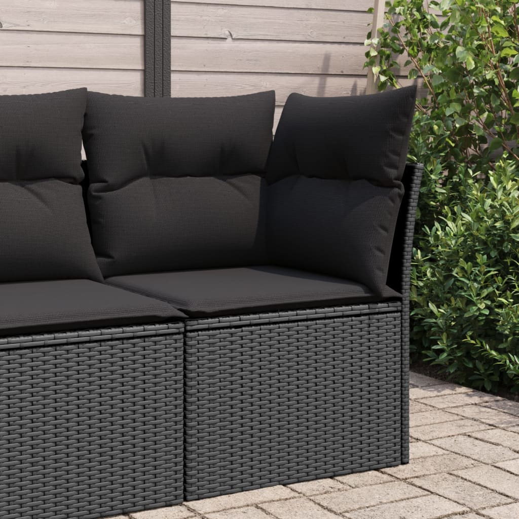 Narożna sofa ogrodowa z poduszkami, czarny polirattan