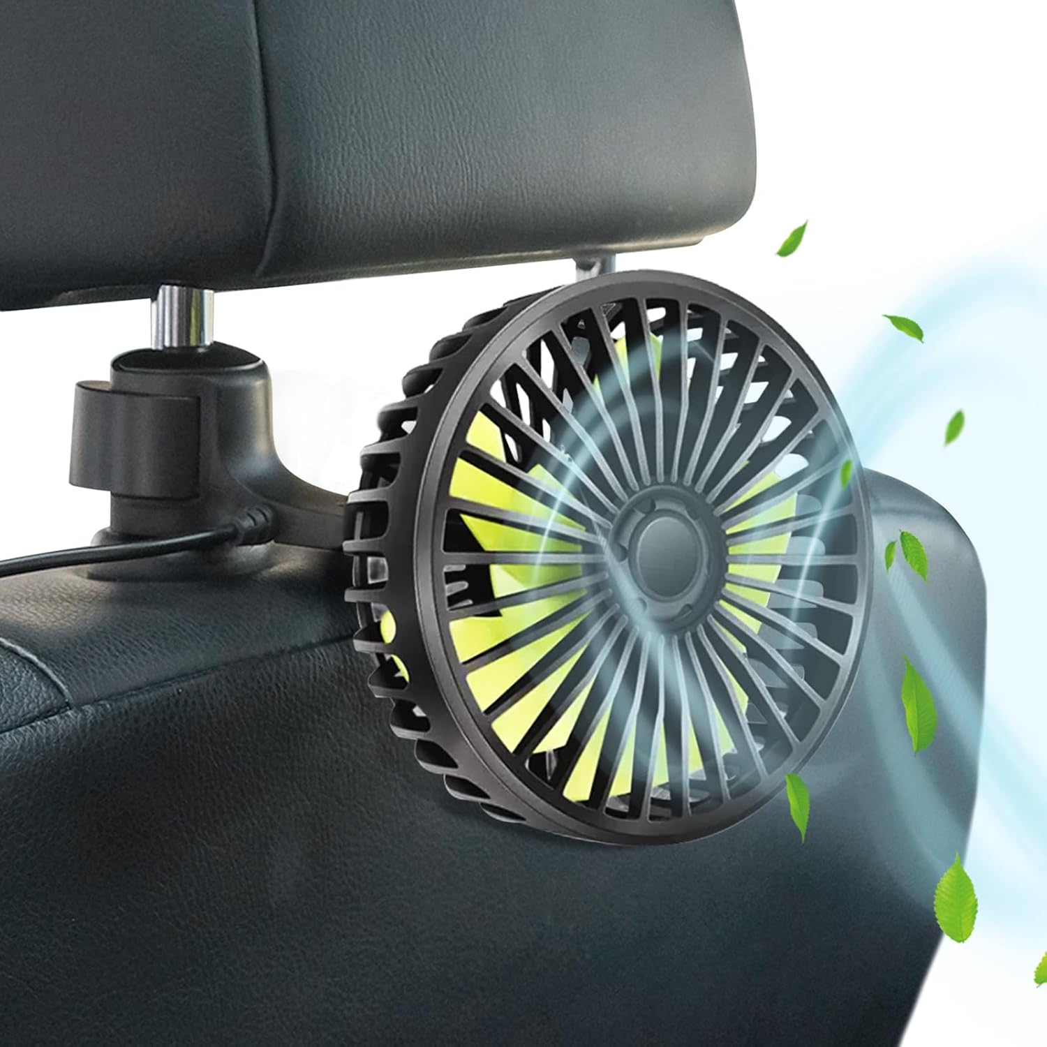Wentylator samochodowy 12V, wentylator samochodowy zasilany przez USB dla pasażerów z tyłu, wentylator chłodzący z 3 trybami wiatru