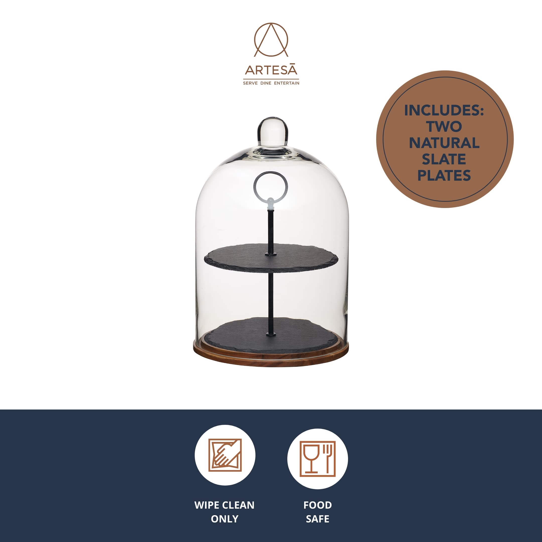 Operitacx Alzata per torte in legno con cupola in vetro trasparente, 13 cm, vassoio per torte per esposizione di dessert e feste