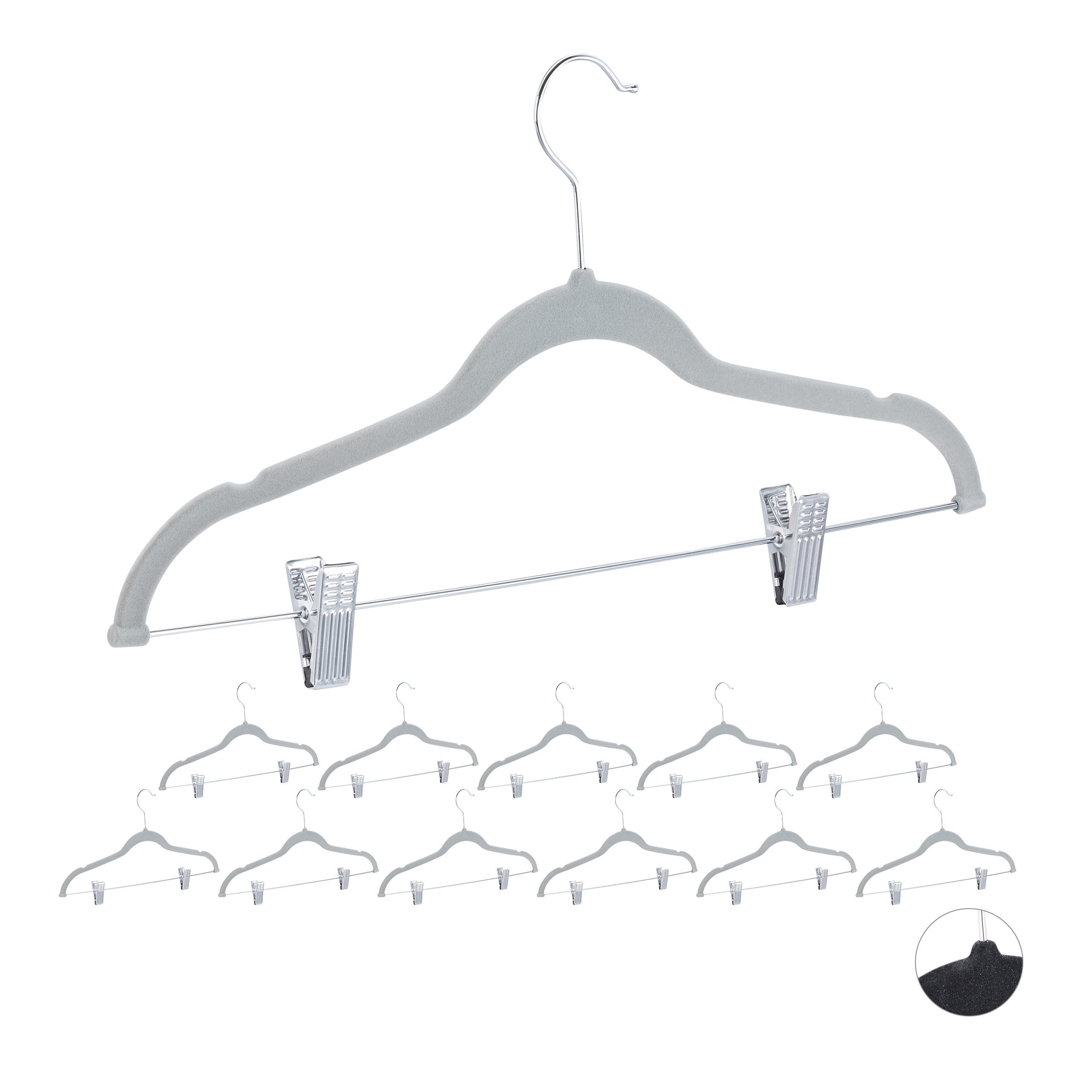 Set di 30 Grucce Velluto, Ganci 360°, Antiscivolo, Armadio, Grigio | Leroy Merlin Set di 30 Grucce Velluto, Ganci 360°, Antiscivolo, Armadio, Grigio | Leroy Merlin