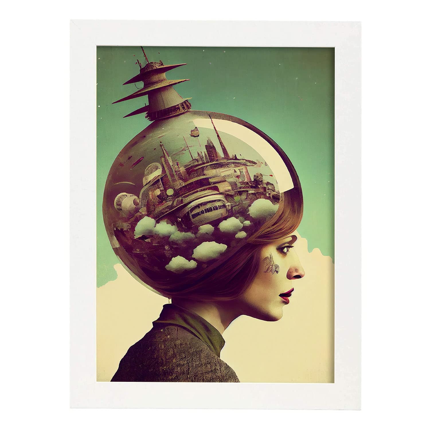 Nacnic poster casco reflectante en estilo surrealismo cinematográfico ilustraciones y grabados de historieta abstracta para a3 marcos blanco