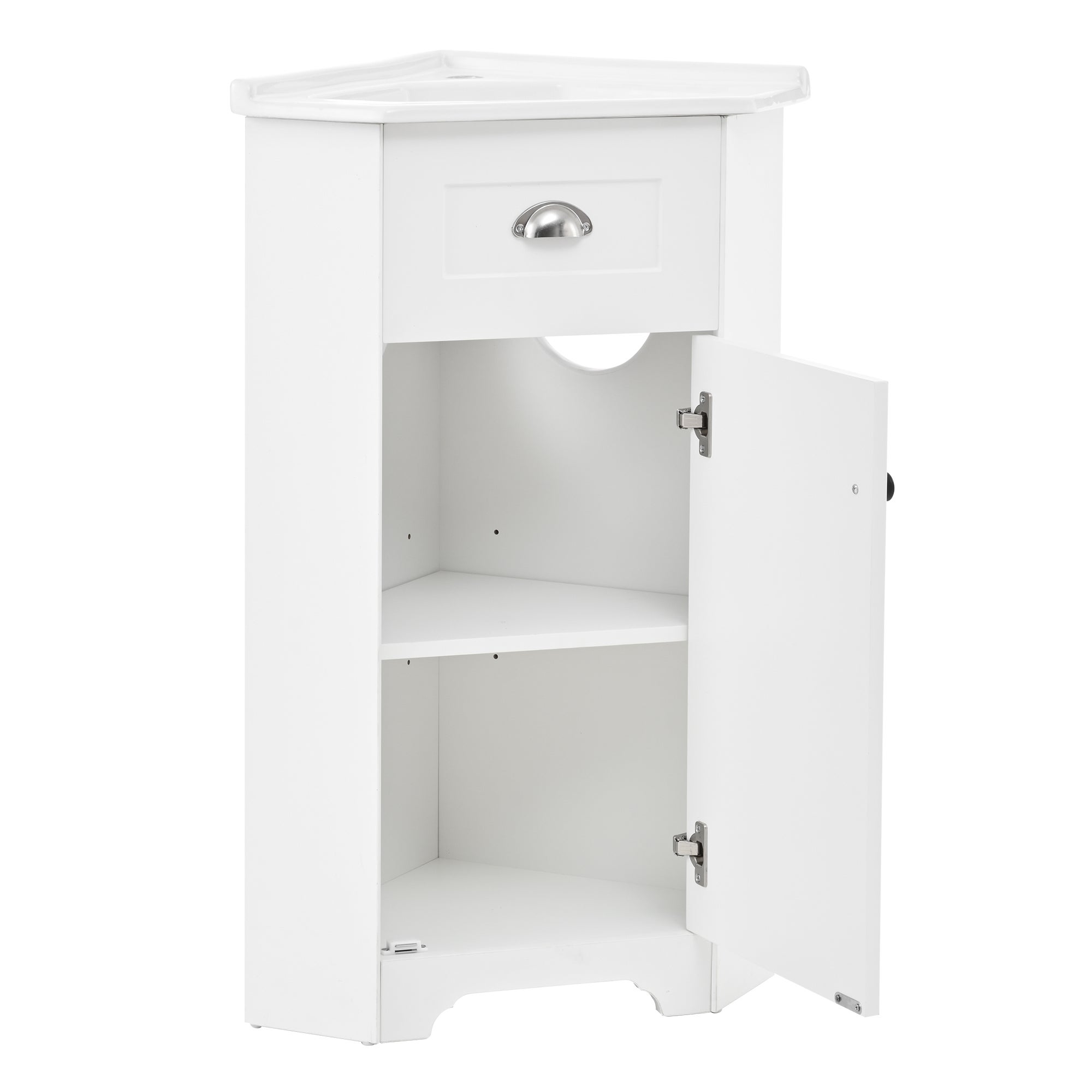 Mobile lavabo per bagno - con lavabo in ceramica - con 1 anta - bianco (rubinetto non incluso) - 7