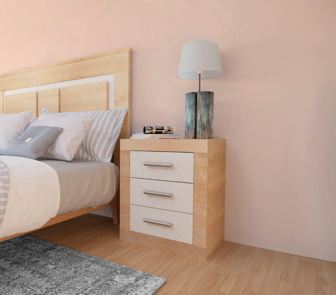 Mesita de Noche Kiara 3 Cajones Cambria y Blanco 50x60 cm - 2