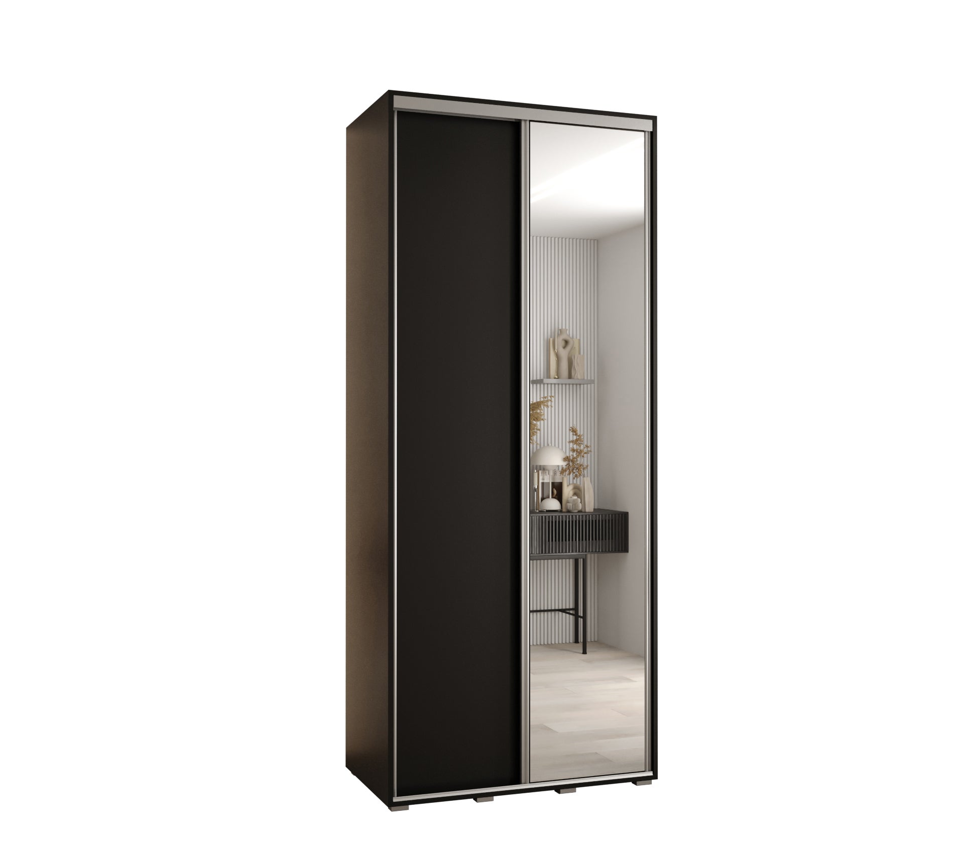 Szafa przesuwna z lustrem wysoka Davos 3 100 x 60 x 235,2 cm czarny + czarny + u. srebrny - Abiks Meble