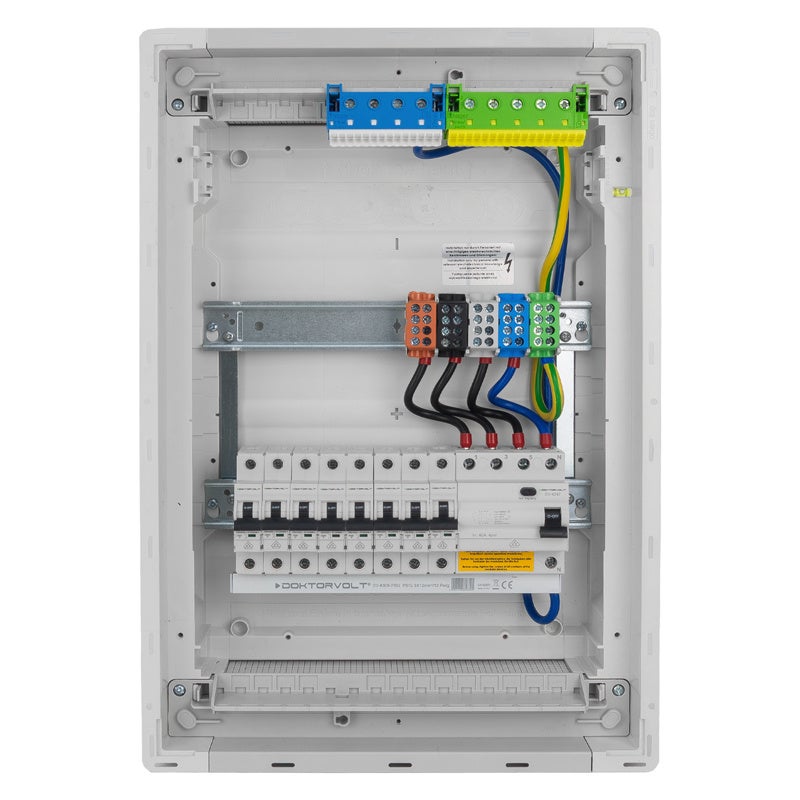 Rozdzielnica modułowa podtynkowa 2x12 zabezpieczona 8xMCB 1xRCCB VDE 505,50x348x98mm zaciski rozgałęźne L1, L2, L3, N, PE DV-6210-PT