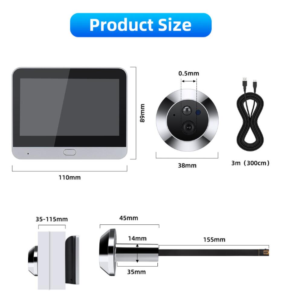 Sonnette de porte sans fil avec caméra et écran de 4,3 pouces, vidéo HD 1080P, vision nocturne, audio bidirectionnel, pour l'application Tuya, pas de - 2