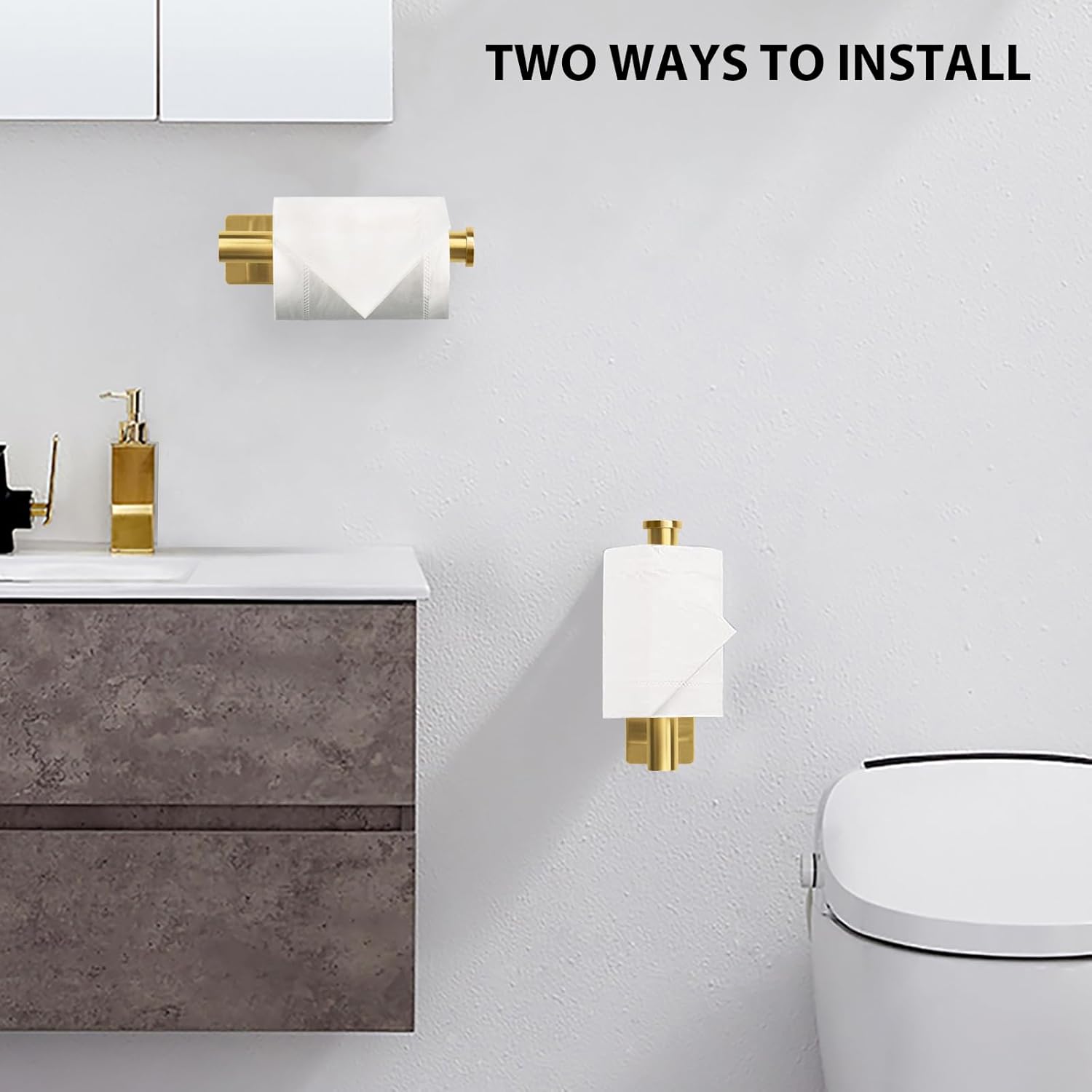 Uchwyt na papier toaletowy ze stali nierdzewnej, bez wiercenia, odpowiedni do łazienki i kuchni, złoty kwadrat - 4