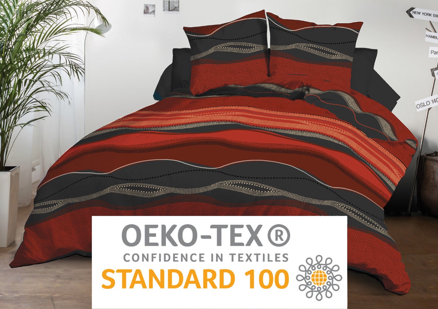 Housse de couette 240x260 + 2 taies - Microfibre - Baltic rouge - 6