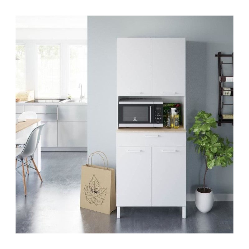 Meuble de cuisine KIRA - Décor blanc artik et chene canadien - 4 Portes + 1 Tiroir - L186 x H72 x P40 cm - 2