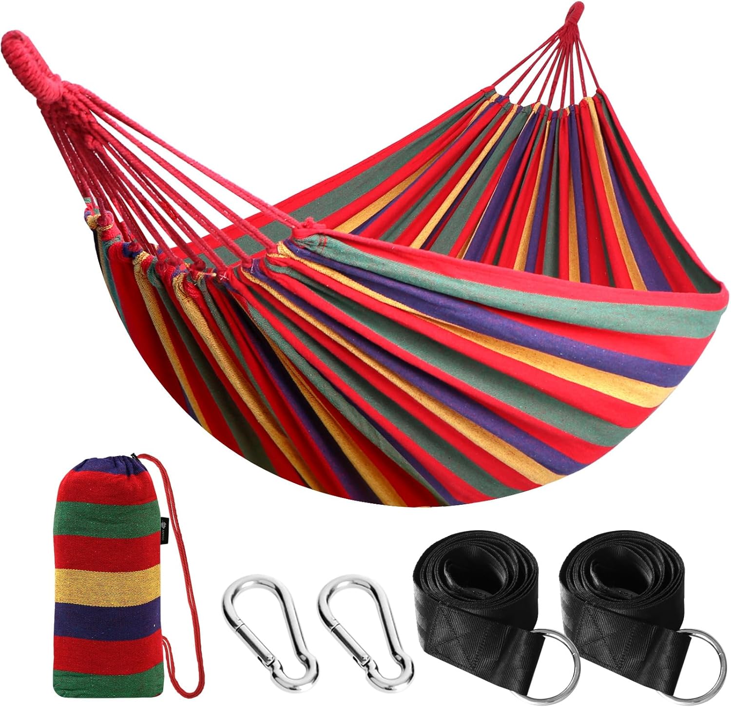 Hamac D'extérieur De Camping 2 Personnes 260 X 150 Cm , 270 Kg Capacité De Charge, 2 Mousquetons De Qualites 2 Sangles De Nylonhamac En Toile Suspendu Portable Pour Les Jardin Plage Balcon 87981391