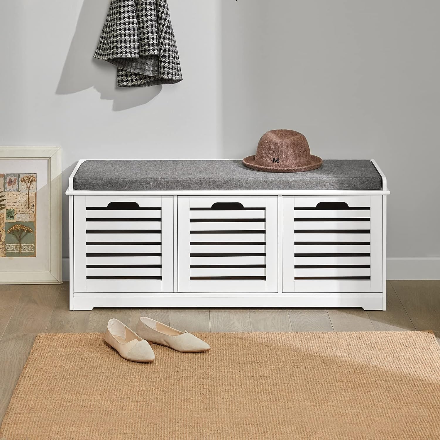 SoBuy Banc de Rangement avec coussin rembourré et 3 cubes, Meuble d'Entrée Commode à Chaussure, FSR23-W - 2