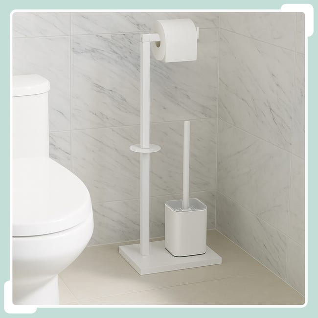 Relaxdays Serviteur WC 4 En 1 - Porte-Rouleau, Brosse, Étagère Et Support Téléphone, Argenté/Noir