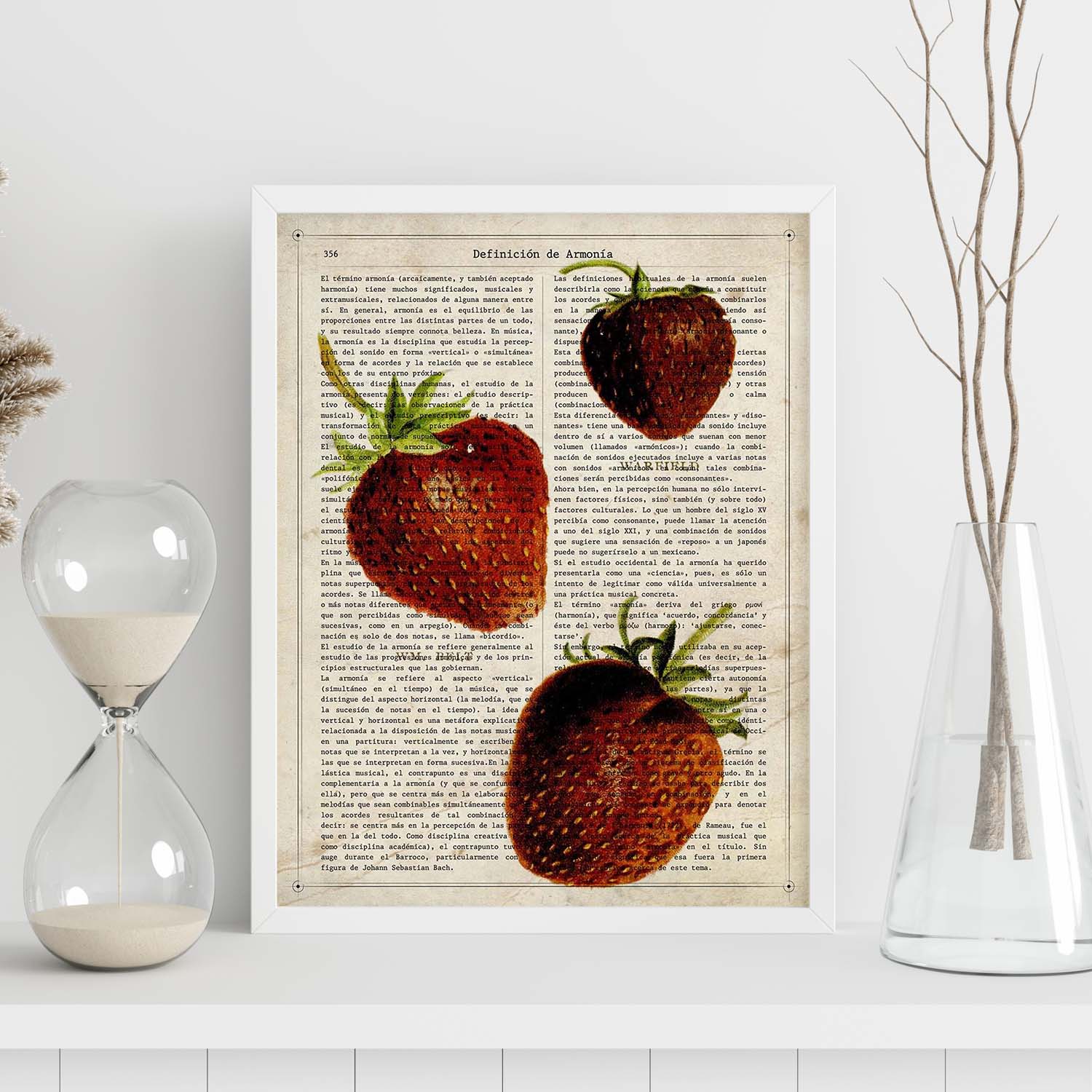 Poster de fresones. láminas de frutas y verduras con definiciones. ilustraciones de alimentacion vegetariana. sin marco - a4