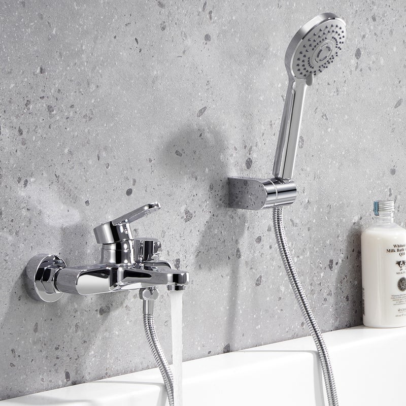 LOVHAUS Bateria wannowa z 3 trybami natrysku, bateria wannowa jednouchwytowa z wężem i uchwytem ściennym