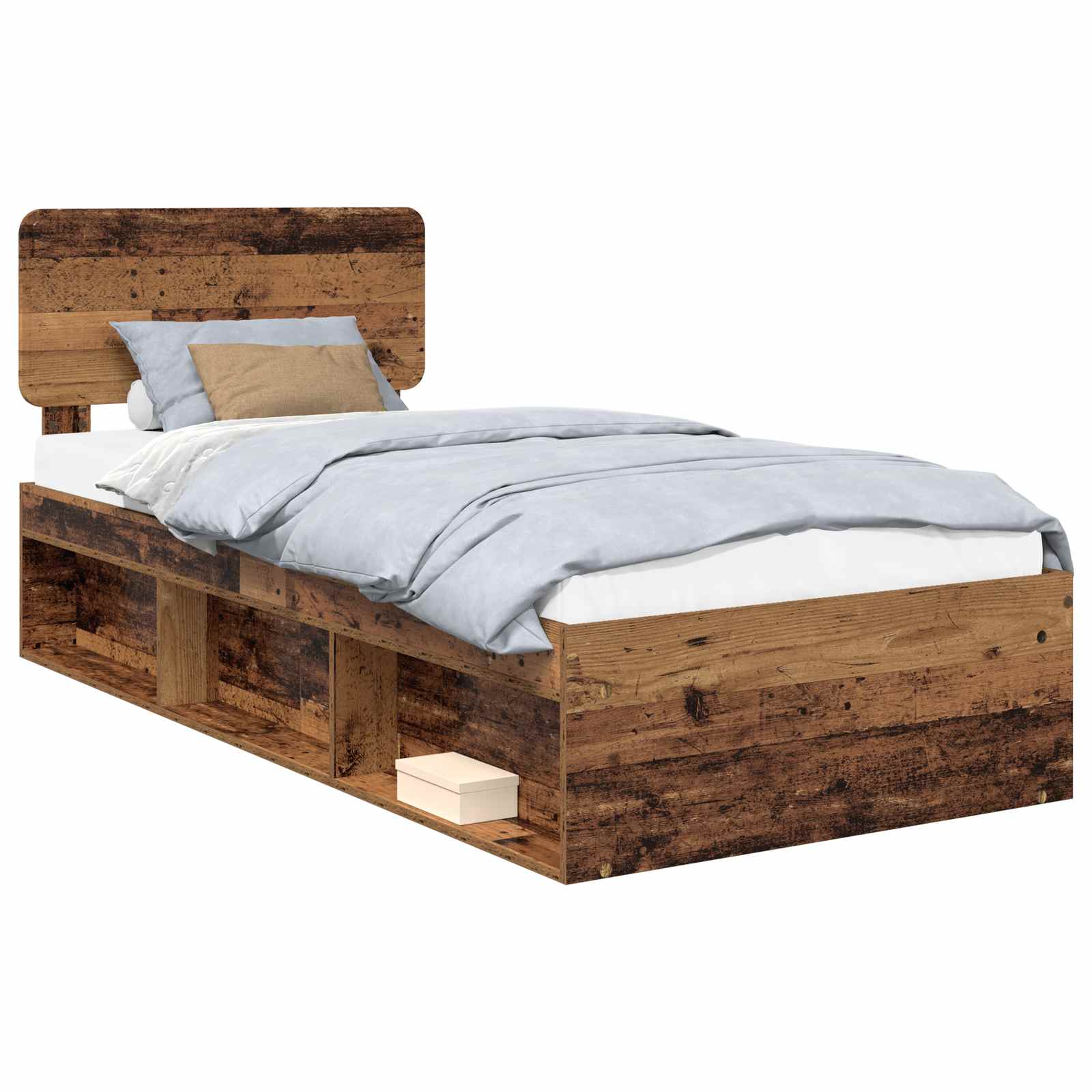 Cadre de lit, finition bois ancien, en pin massif, pour la chambre, 75 × 190 cm - 2