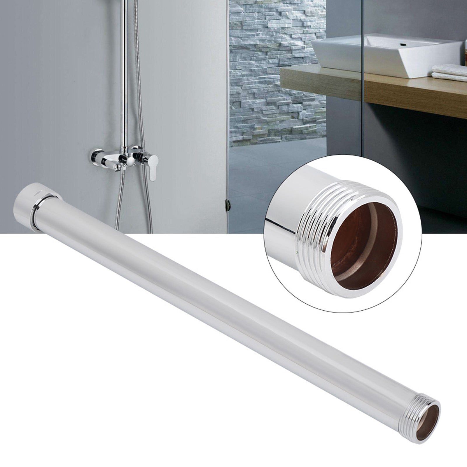 Bras D'extension Pour Pommeau De Douche - Cuivre Chromé, 30 Cm, Filetage G3/4 - Pour Relever La Hauteur