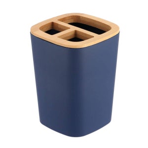 Porte Brosse à Dents Bambou 5 Compartiments - Organisateur Salle De Bain Multifonctionnel Antidérapant