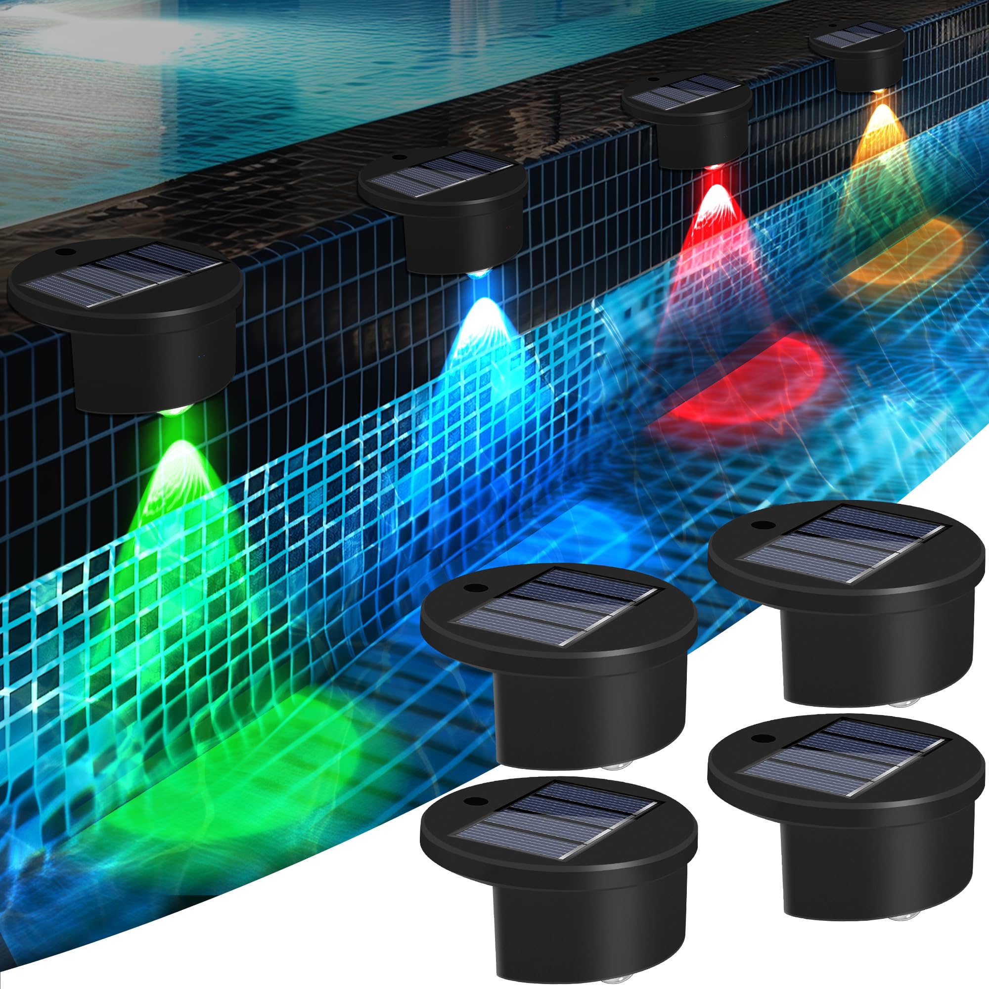Zestaw 4 lamp solarnych na basen, oświetlenie dna basenu, zmieniające kolor wodoodporne światła LED