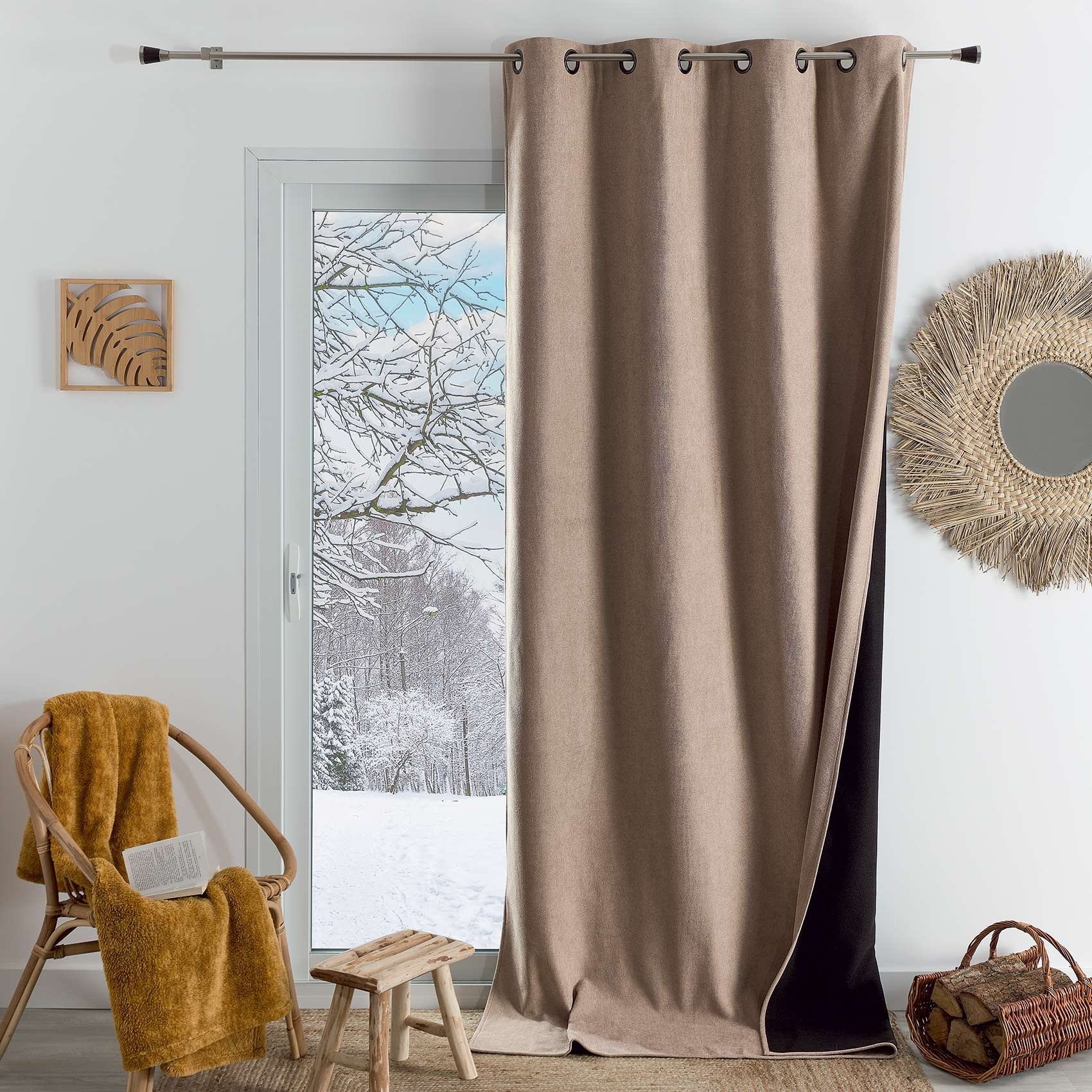 Rideau thermique phonique et semi occultant KONFOR - Beige - 140x300 cm - Flanelle/Polyester - 3