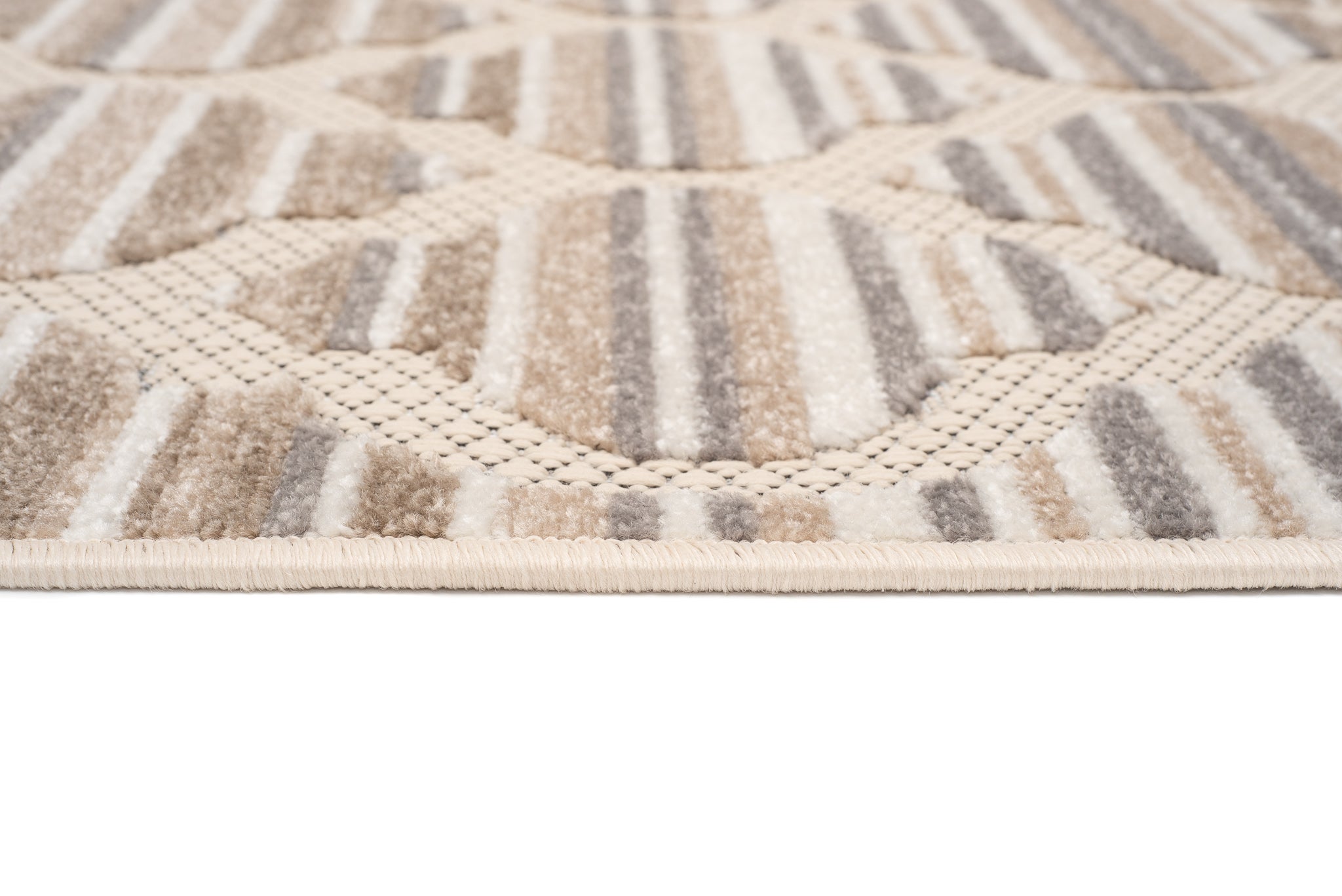 TAPISO Patio Alfombra Exterior Interior Habitación Cocina Terazza Balcón Efecto 3D Crema Gris Marrón Claro Marroquí Pelo Corto 120 x 170 cm - 5