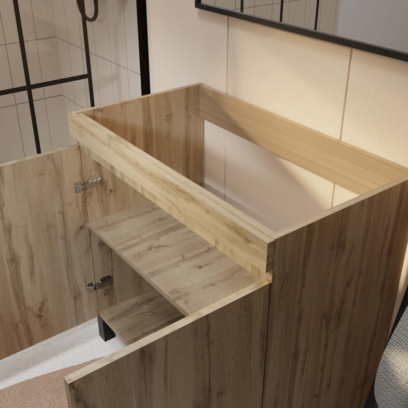 Meuble de salle de bains 80cm 2 Portes_Chêne Naturel + Vasque céramique blanche - TIMBER 80 - 9