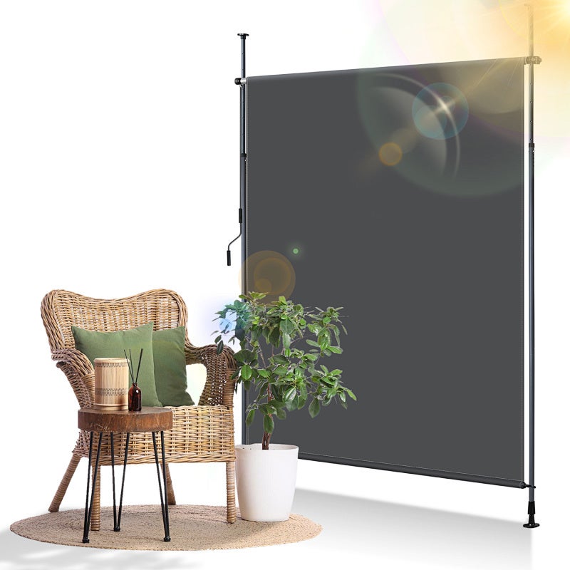 Markiza zewnętrzna Markiza pionowa zewnętrzna Markiza z zaciskami 150 x 270 cm rozkładana markiza zewnętrzna z korbką bez wiercenia Antracyt