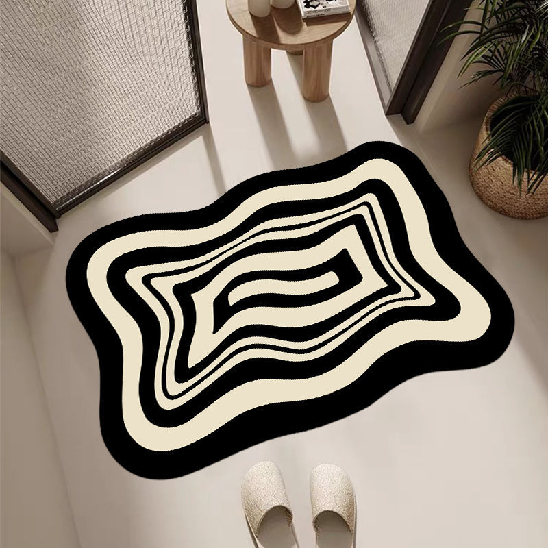 Dywanik łazienkowy 50 x 80 cm, czarno-biały, prosty styl amerykański, szybkoschnący, chłonny, odporny na plamy i antypoślizgowy, wykonany z gliny