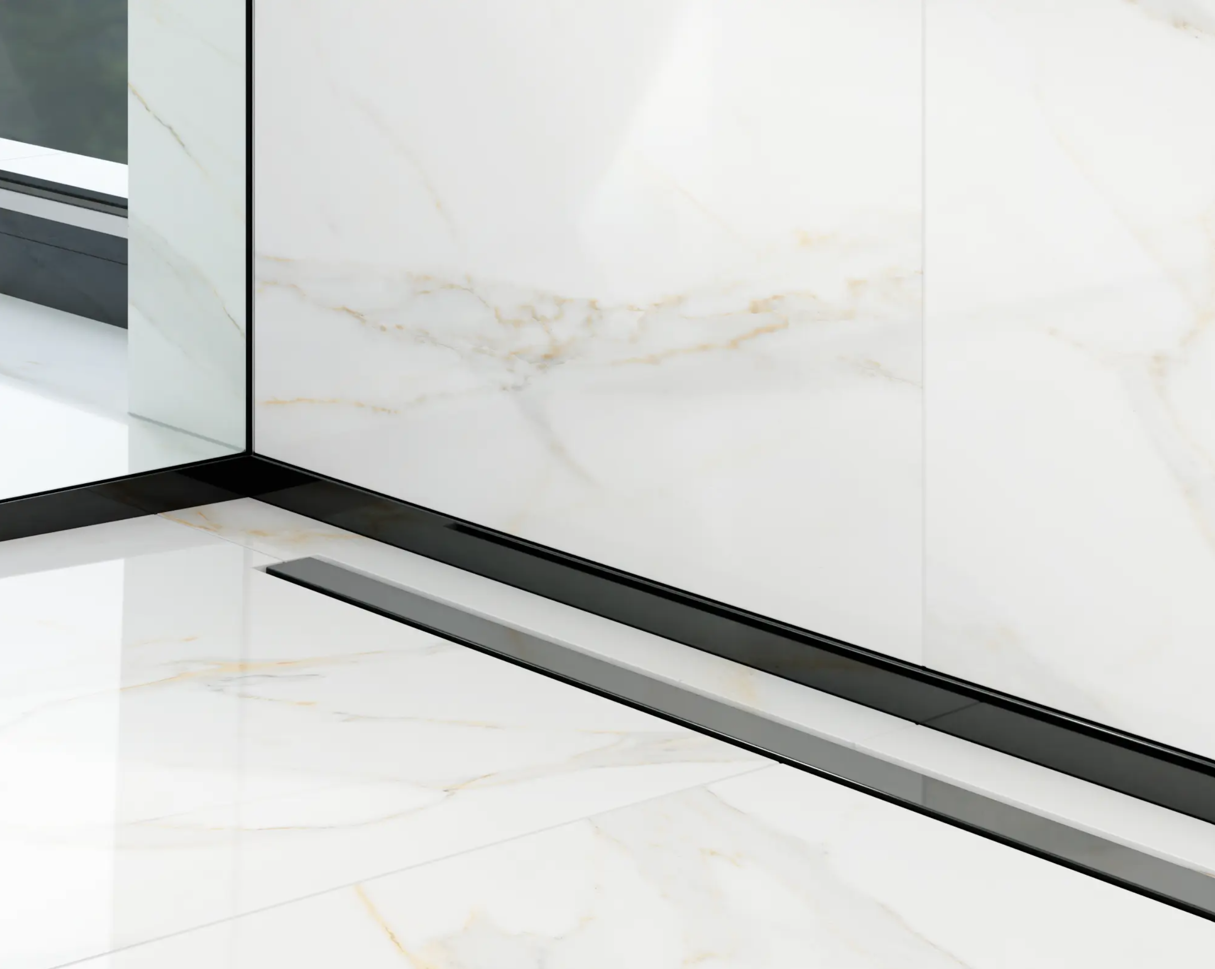 Profilo doccia a pavimento frontale LC nero lucido - 1800 x 40 x 12 mm ...