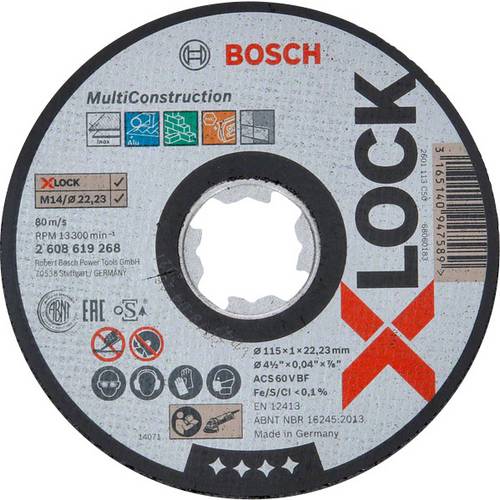 Bosch Professional 2608619268 Mola da Taglio Dritta, per Multimateriale, X-Lock, Ø115 mm, Diametro Ø: 22.23 mm, Spessore: 1 mm