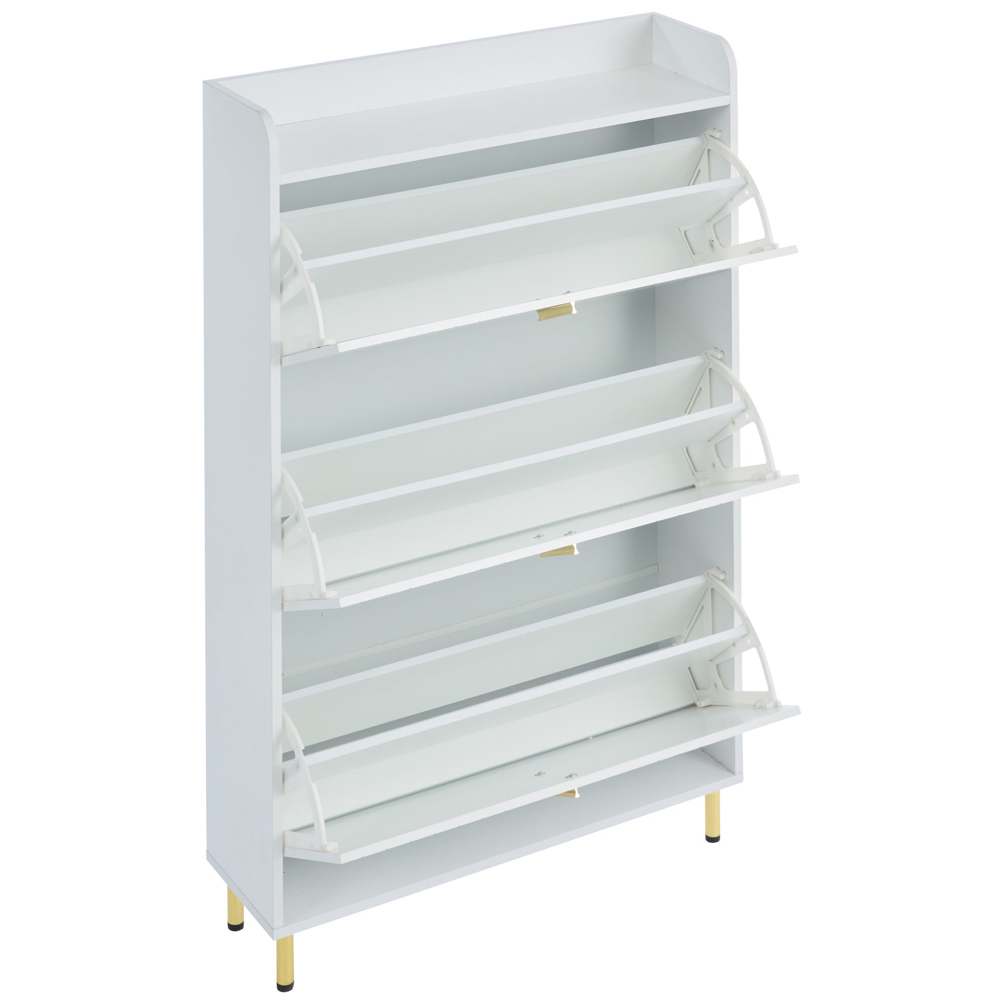 Meuble à chaussures avec 3 compartiments - 80 x 23.5 x 123.5 cm - Dispositif anti-basculement - MDF - Blanc - 4