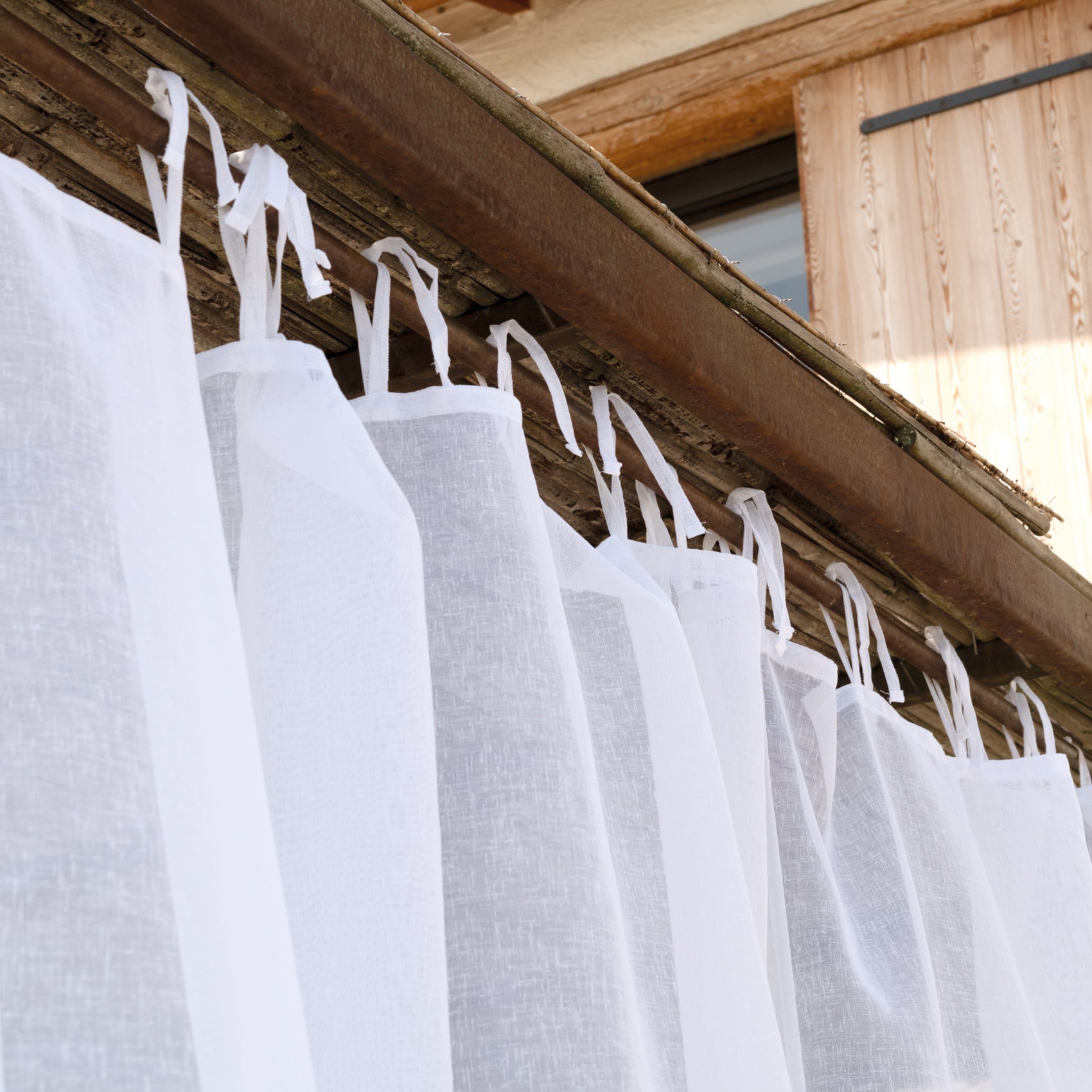 Voilage extérieur déperlant - Effet lin à nouettes - Blanc - 140x250 - Polyester - 4