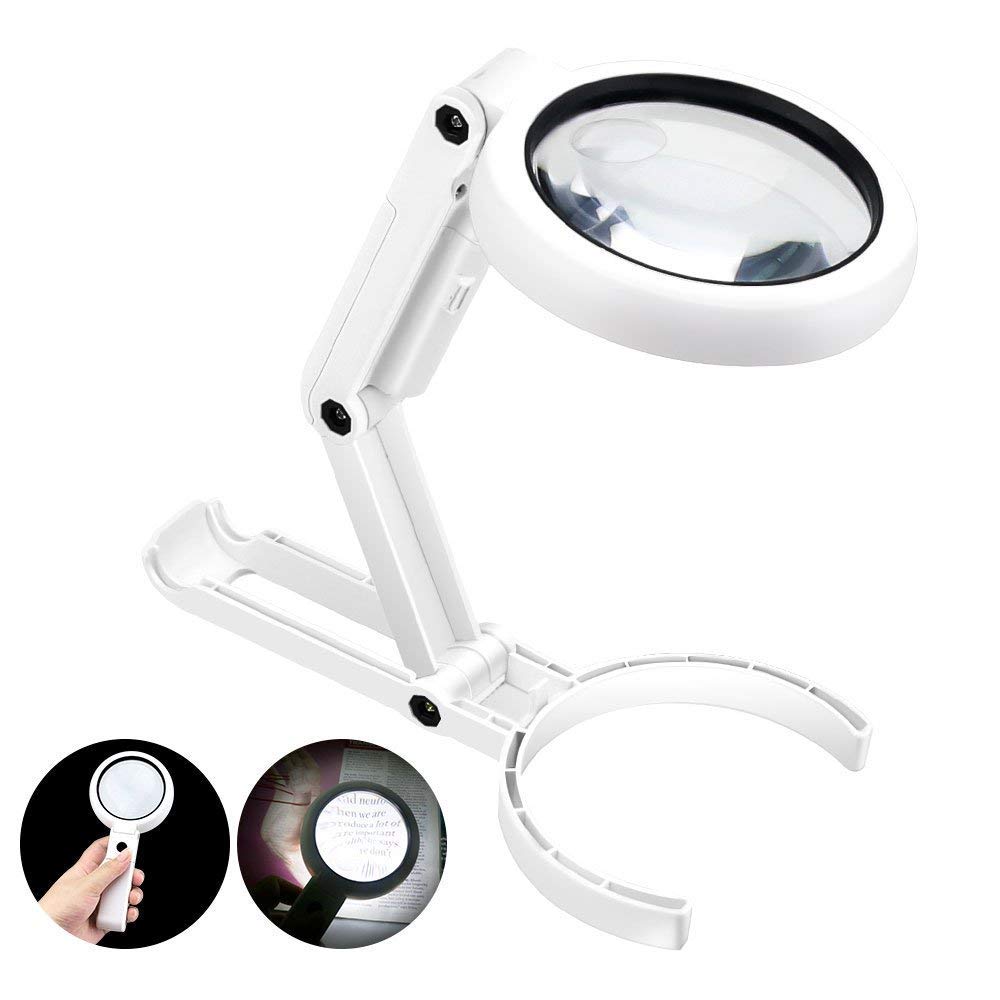 Lampa Lupa - Lupa podświetlana z 8 diodami LED, lupa powiększająca 5X na statywie do czytania gazet, dla jubilera i do prac ręcznych