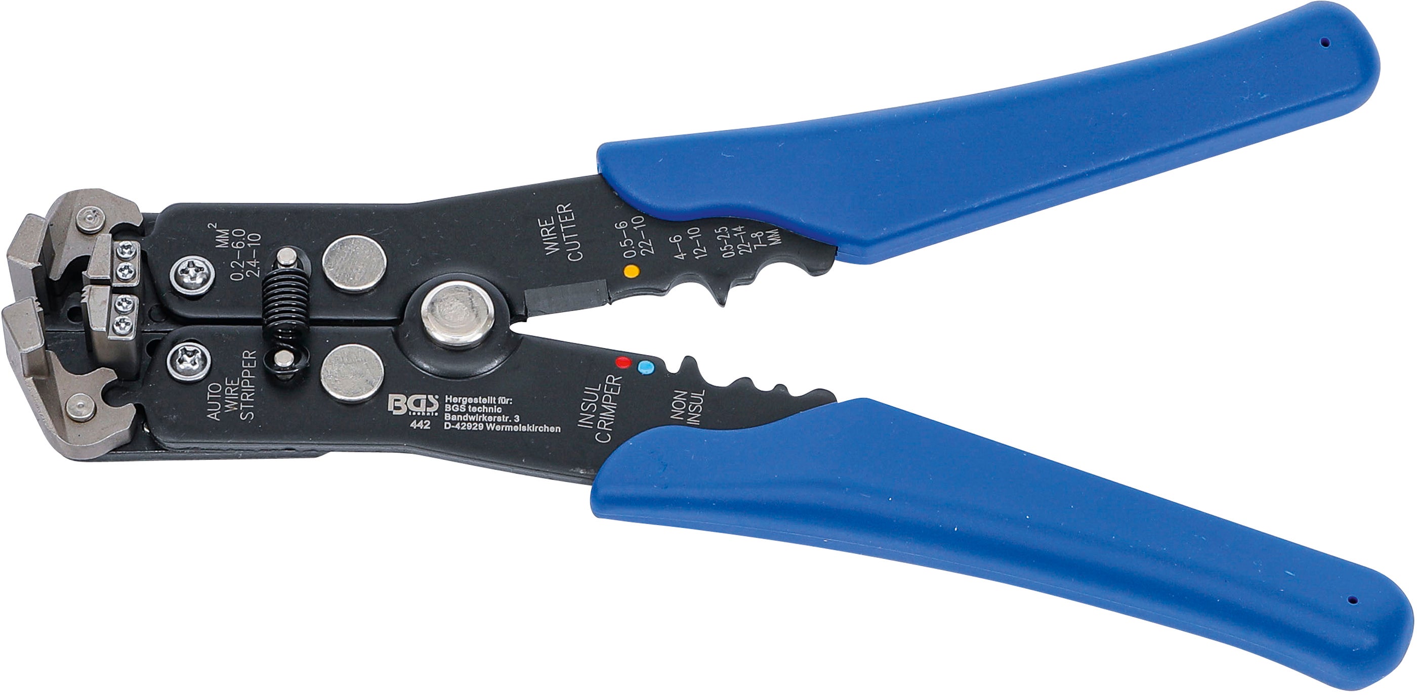BGS Automatyczny ściągacz izolacji do drutów o średnicy 0,13 - 6 mm² 210 mm - 442