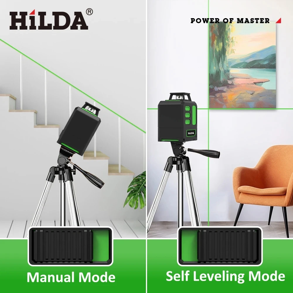 Livella laser ad alta precisione a 5 linee con treppiede, autolivellante a 360°, livella laser a mirino per la posa di pavimenti e l'edilizia, ecc. - 6