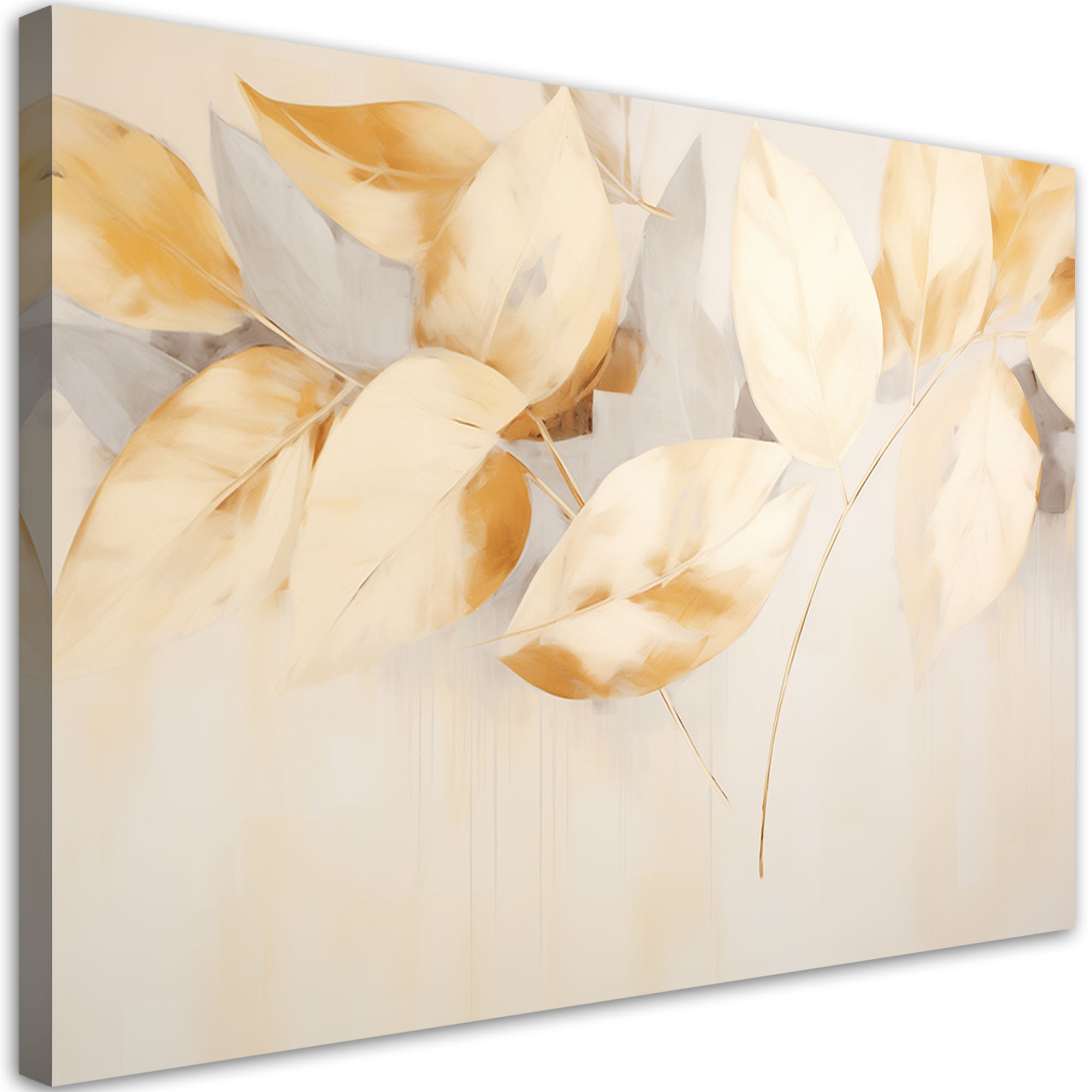 Obraz do salonu sypialni, Beżowo żółte liście gałązki scandi boho 60x40
