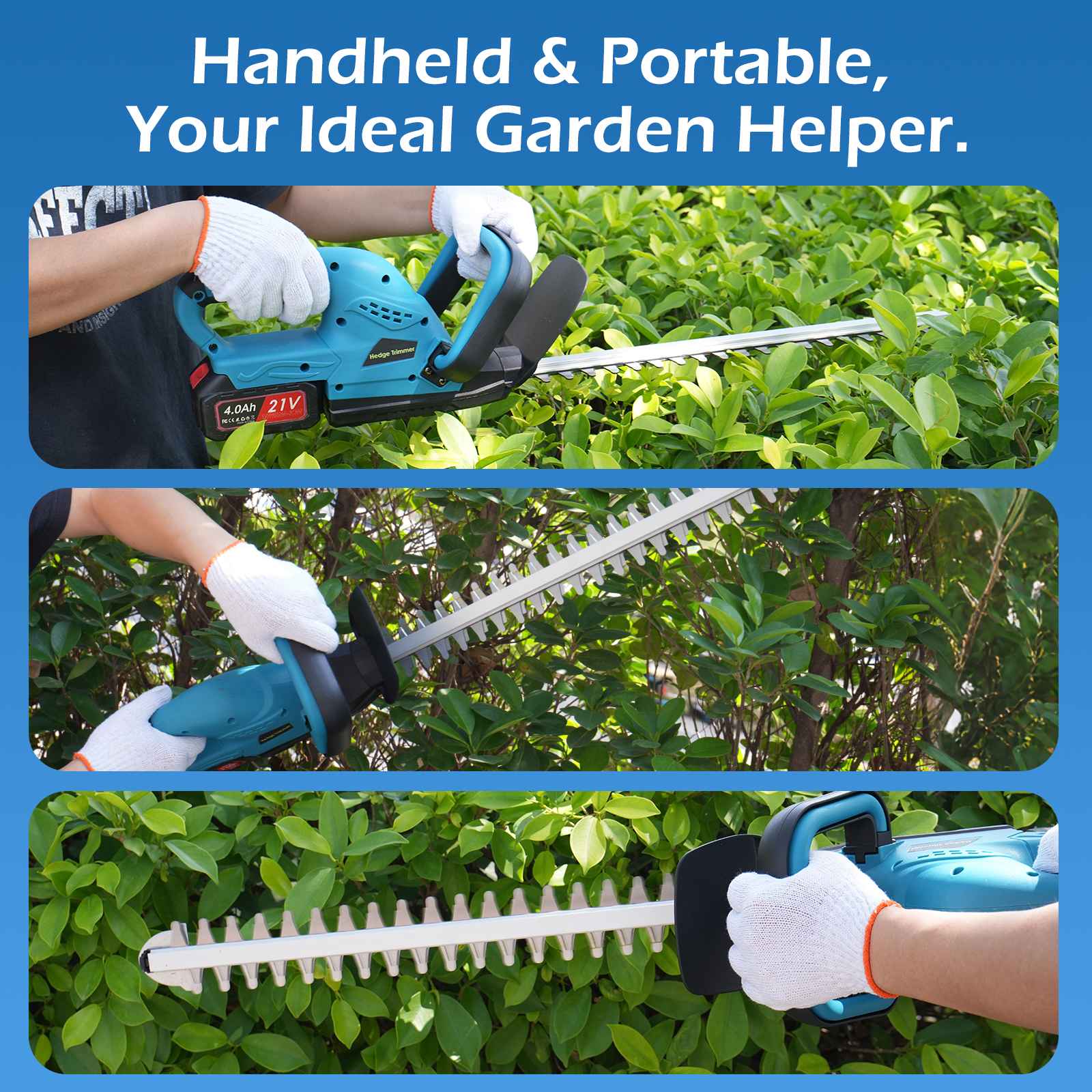 Taille-haie sans fil 21V 4.0Ah brushless 520mm double lame 2000RPM léger jardin puissant - 2