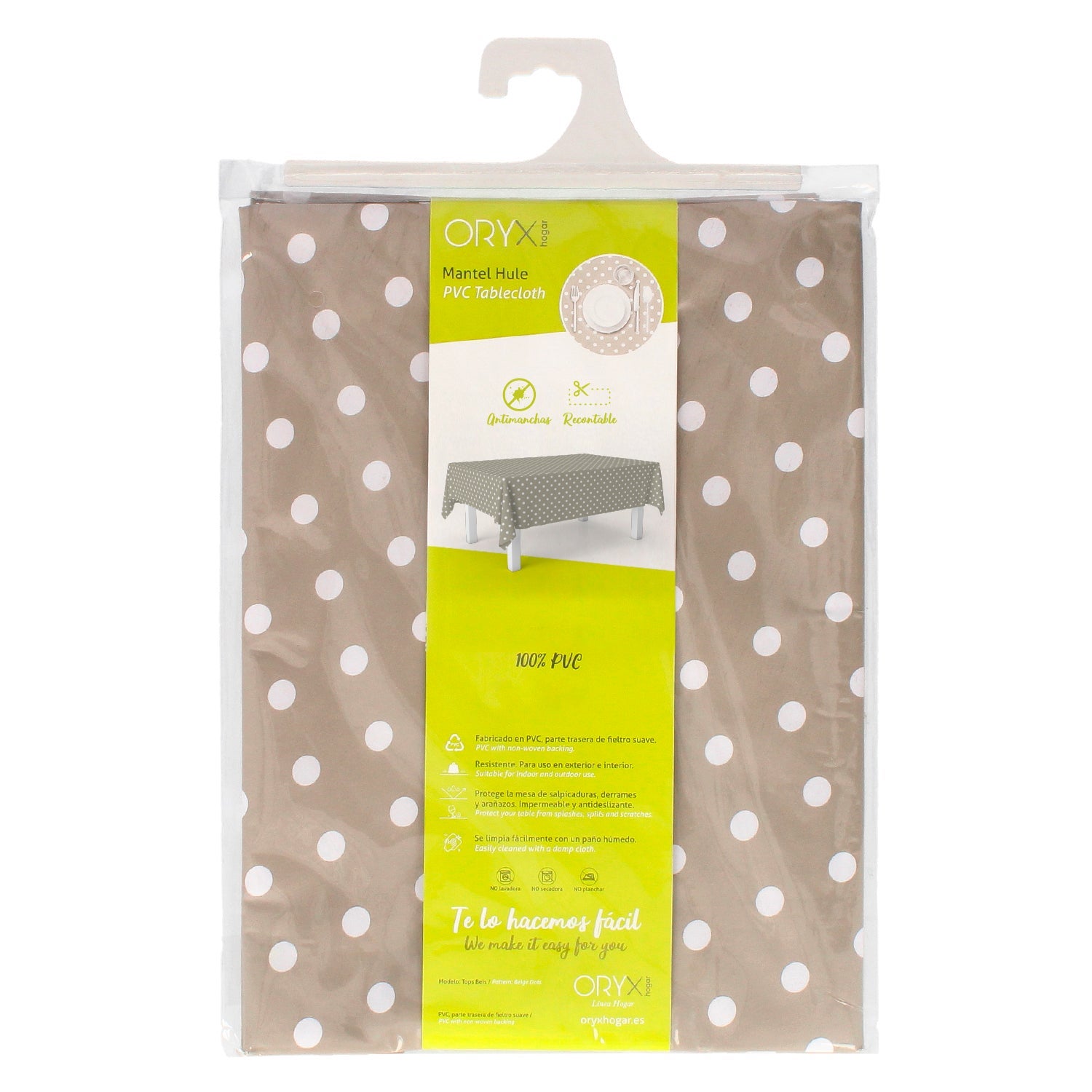 Mantel Hule Rectangular Topos Beige Impermeable Antimanchas PVC 140x250 cm. Recortable Uso Interior y Exterior - 5