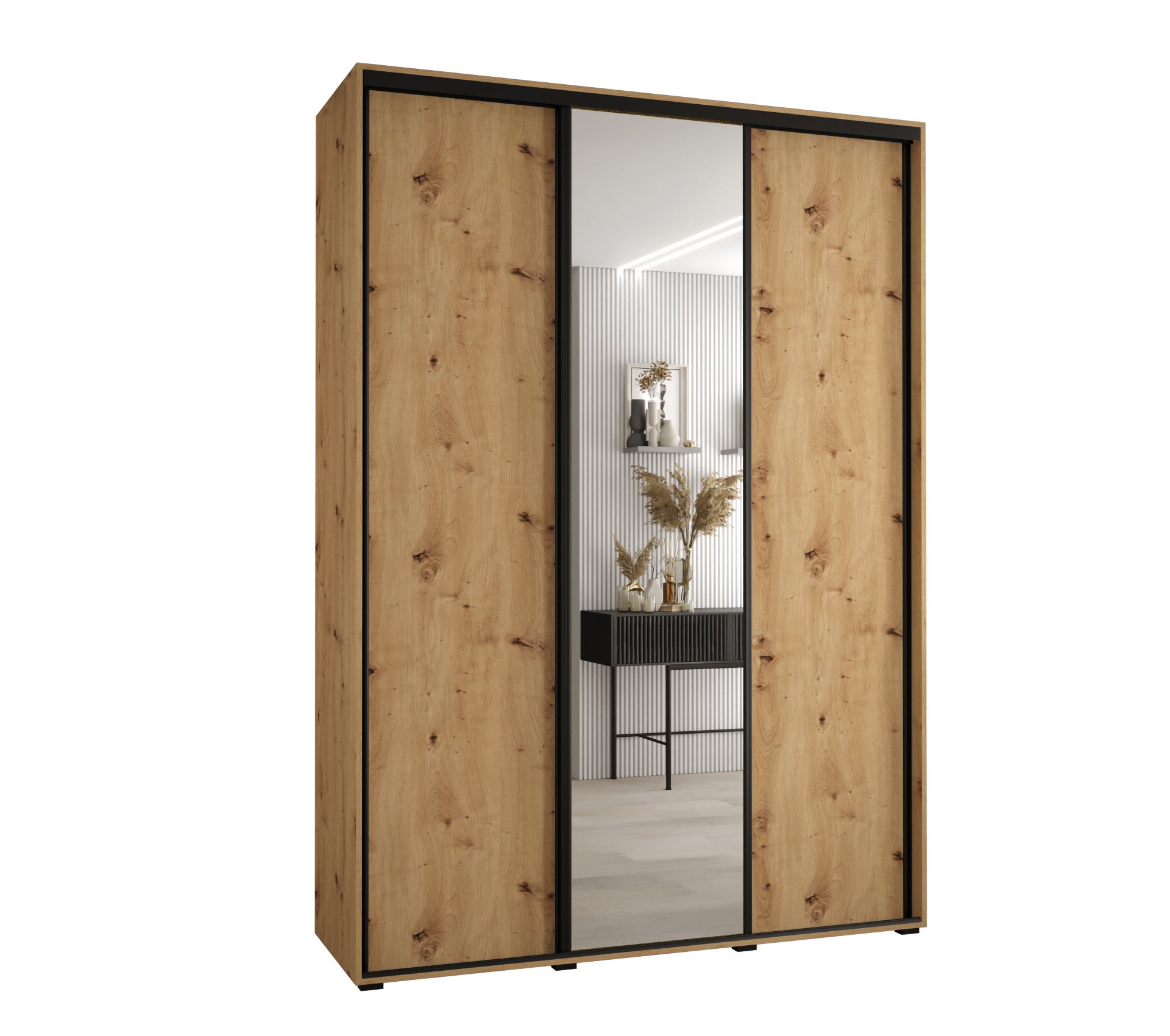 Szafa przesuwna z lustrem wysoka Davos 3 180 x 60 x 235,2 cm artisan + artisan + u. czarny - Abiks Meble