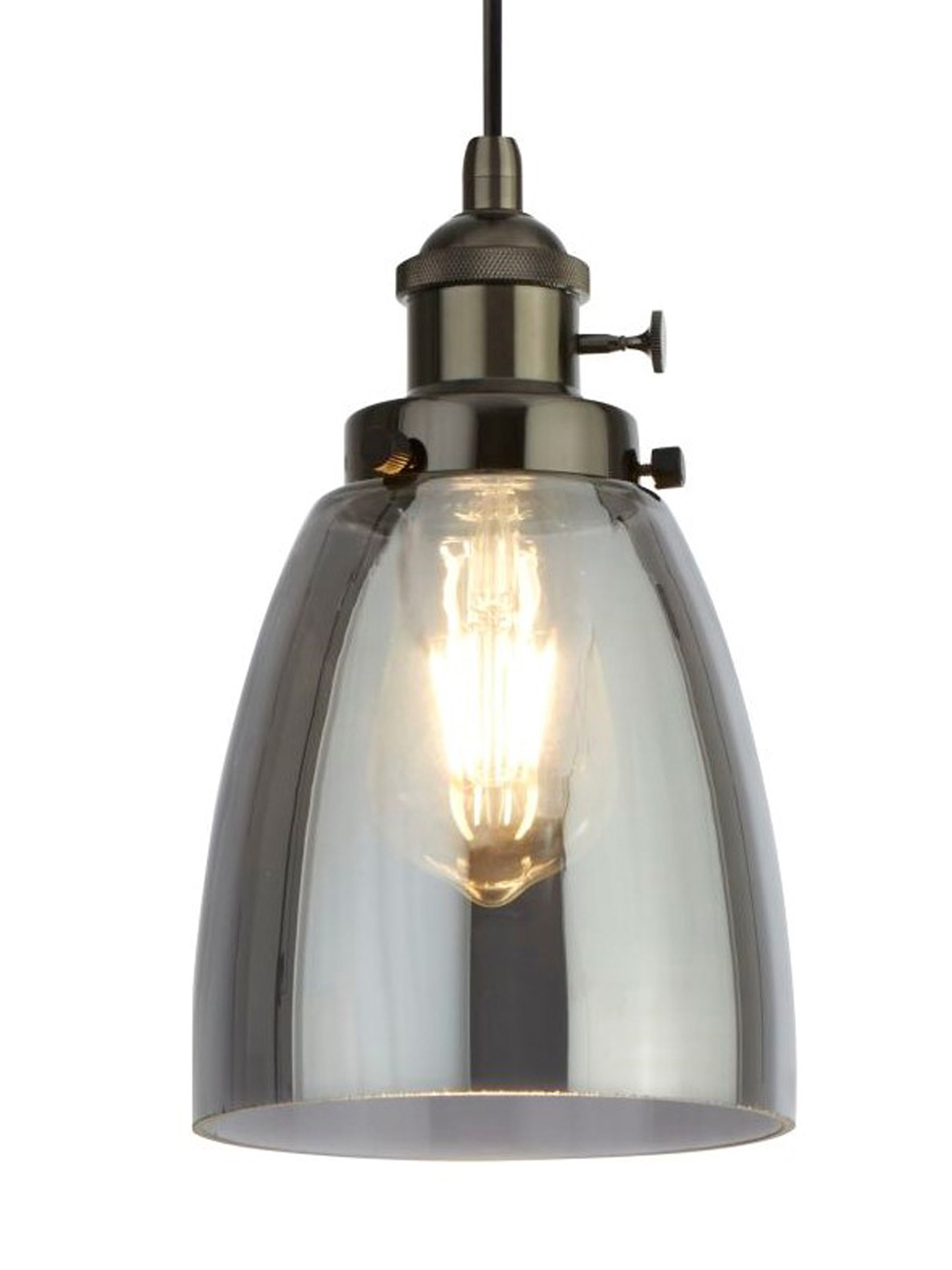 Suspension CAMDEN 1L Aluminium chromé noir et verre fume E27 maxi 60w Diamètre 14cm. - 3
