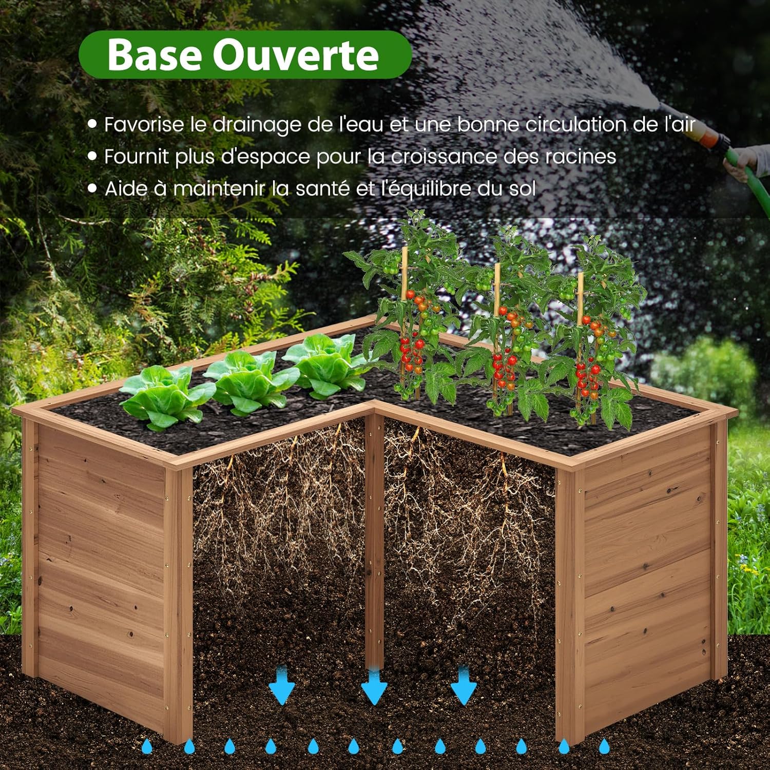Carré Potager Jardinière en Bois de Sapin Base Ouverte en L, Jardinière Surélevée pour Légumes Fruits, 120 x 120 x 62 cm (Marron) - 4