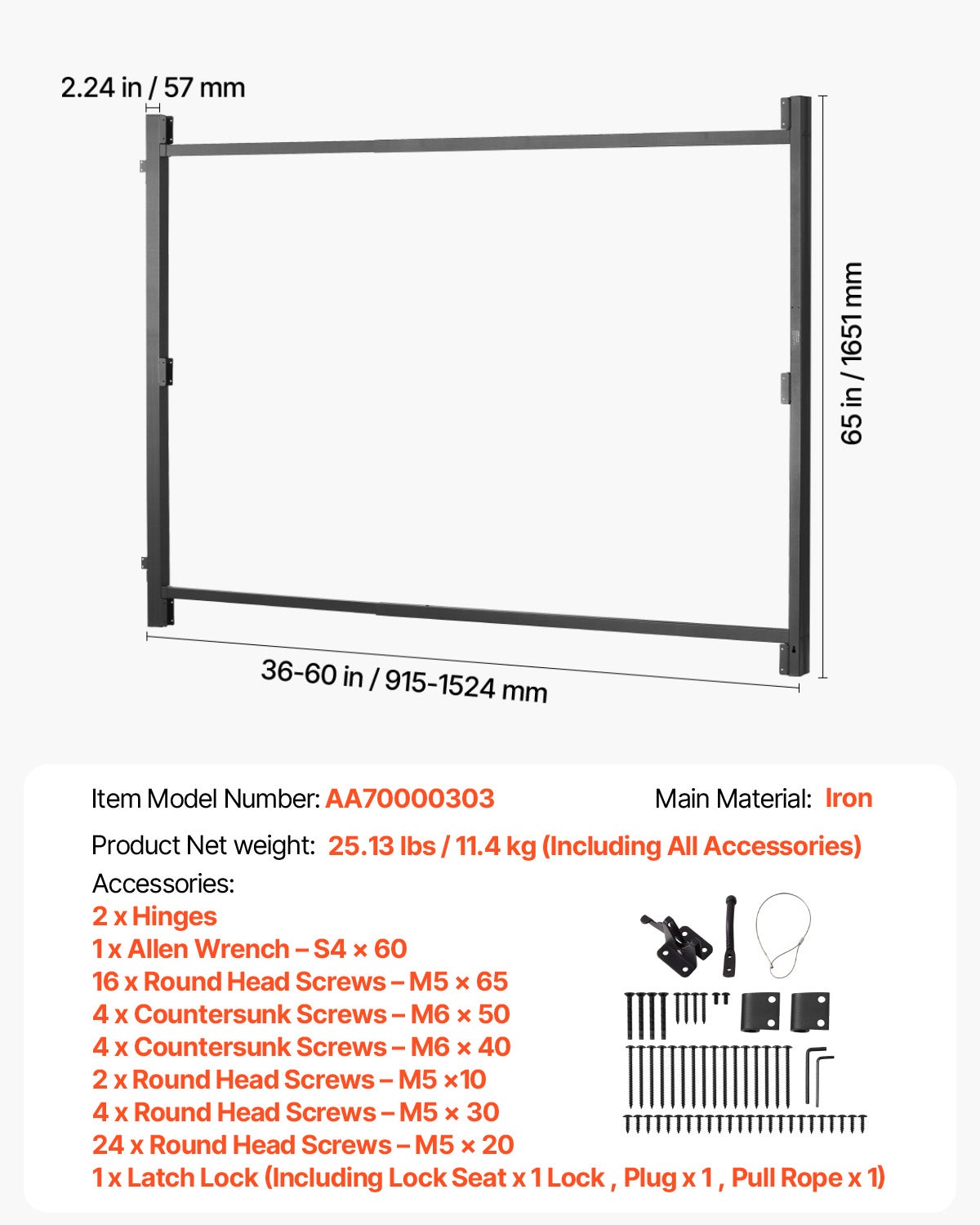 Kit construction portail 36-60 po,VEVOR ajustable,cadre anti-affaissement,verrou loquet et vis,pour clôture bois,fer - 7